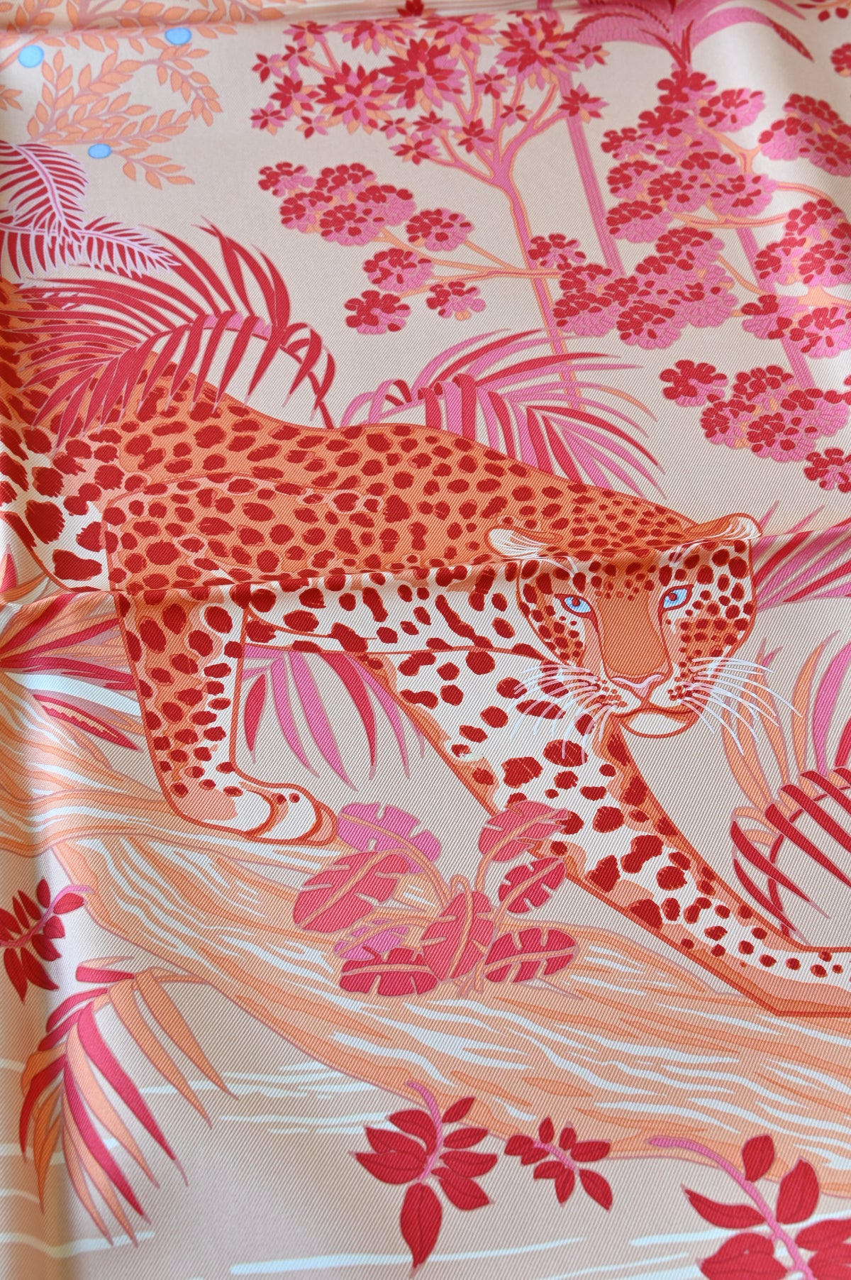 Cartier Pink Leopard Silk Scarf closeup