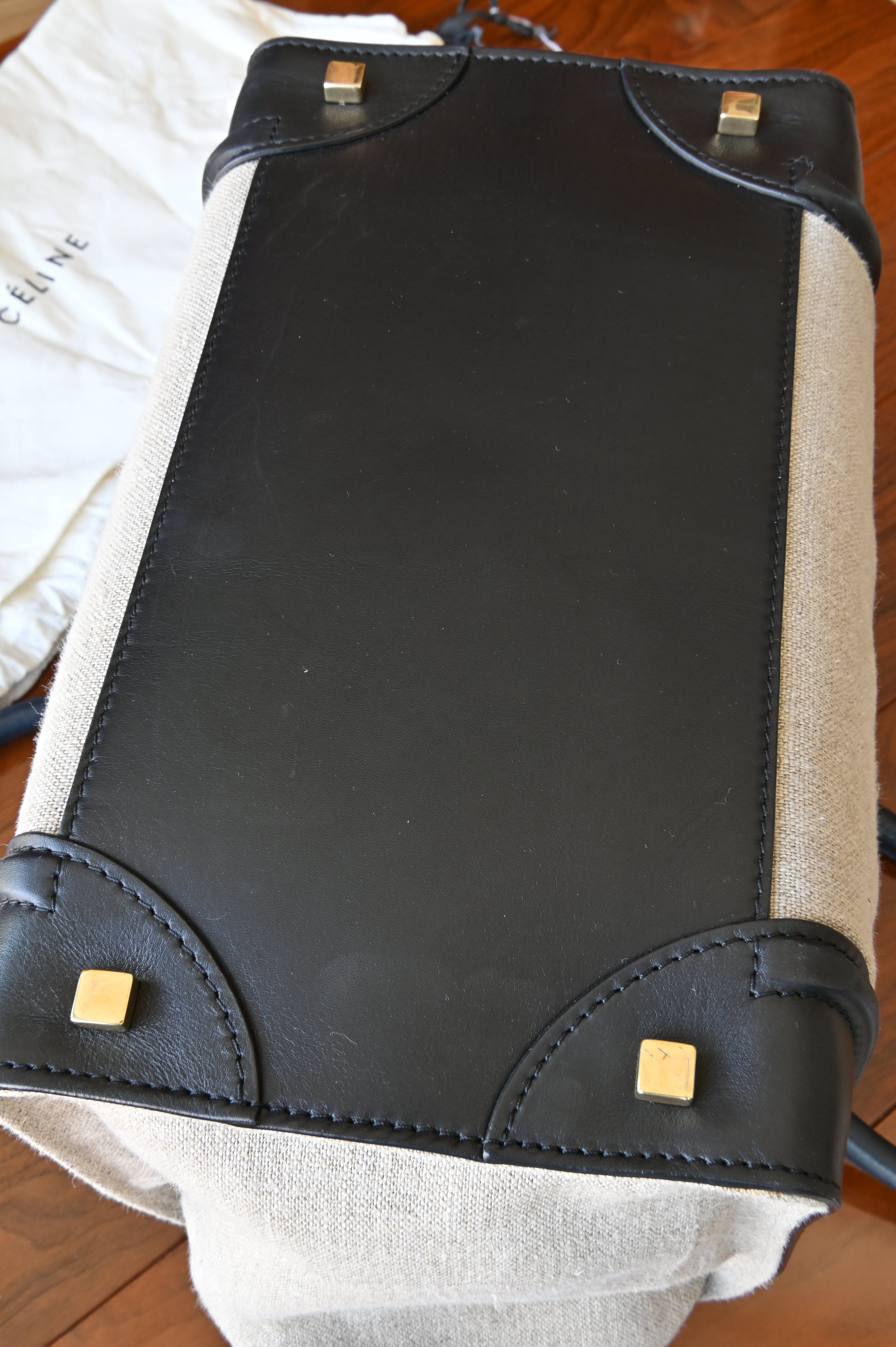 Celine Beige Micro Luggage Tote Bag bottom