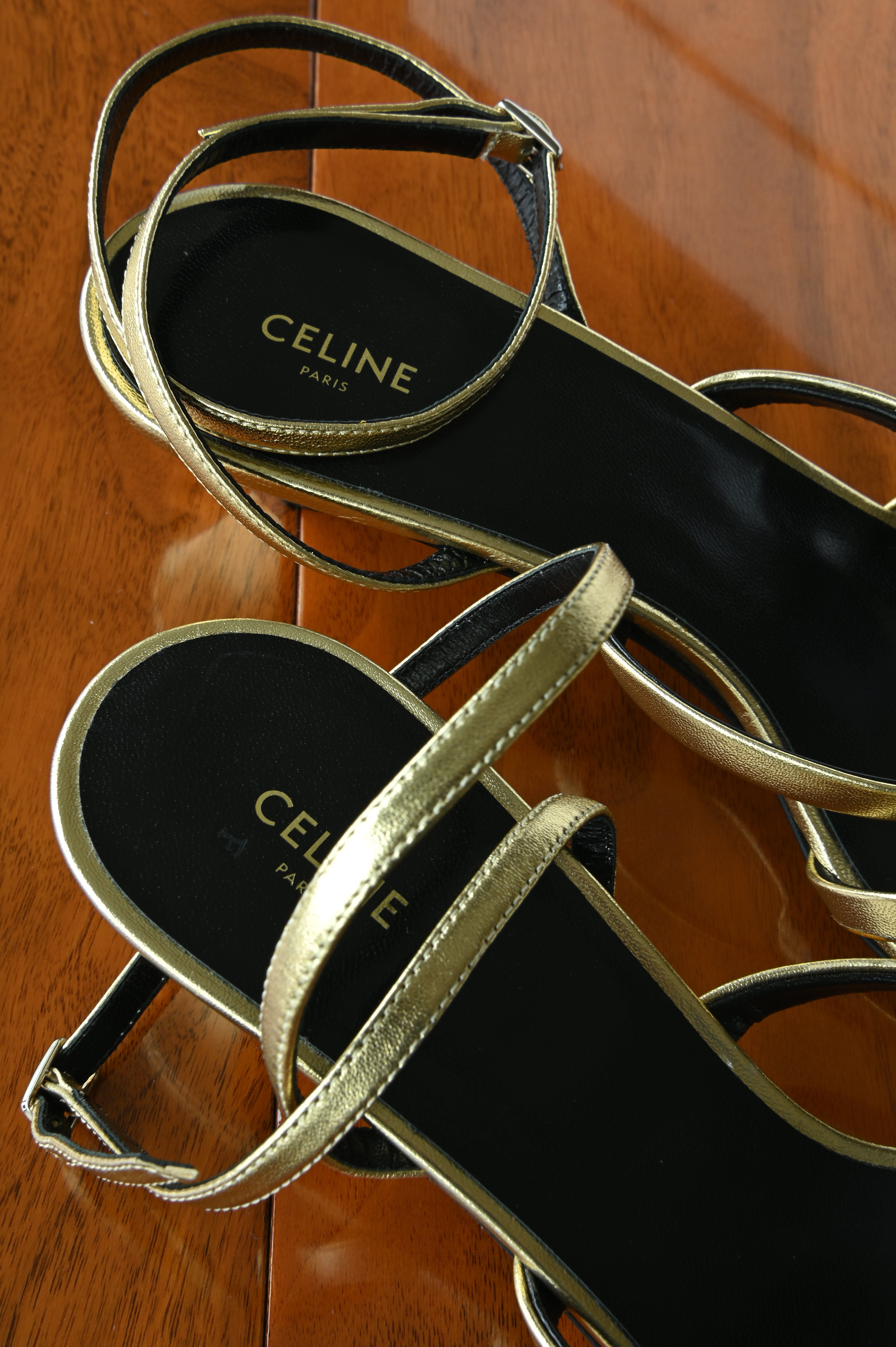 Celine Gold Ankle Strap Sandals back