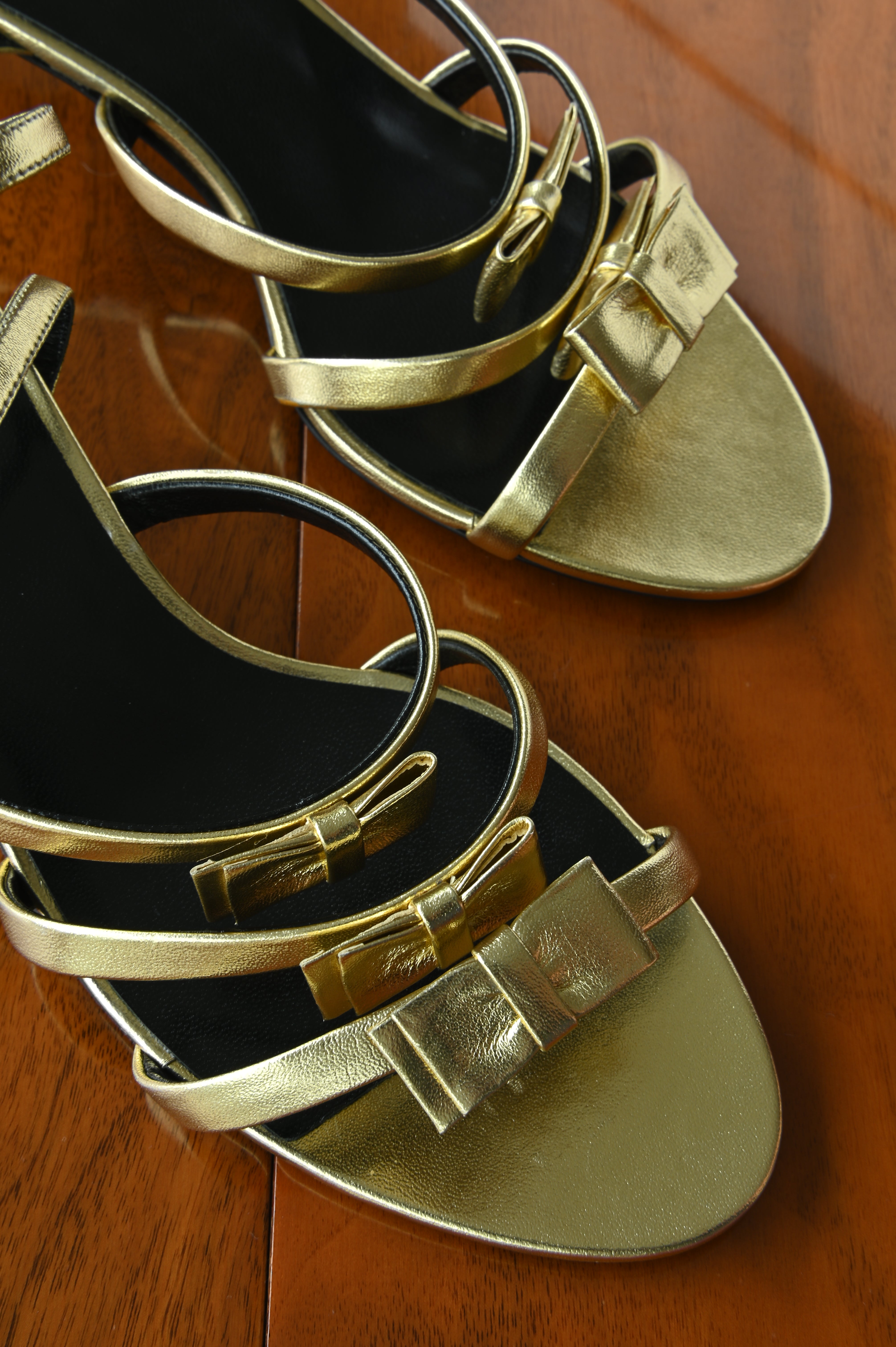 Celine Gold Ankle Strap Sandals front