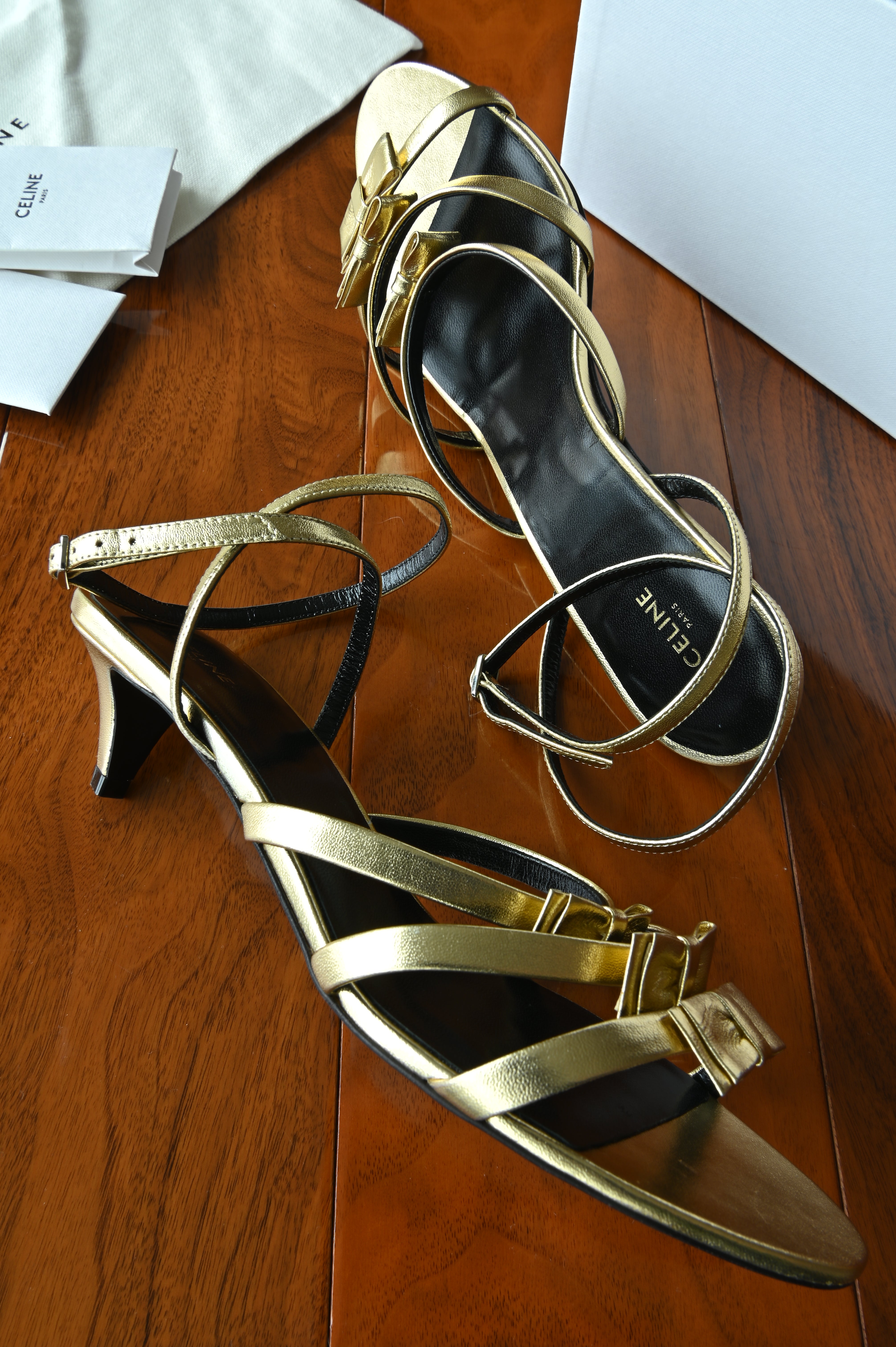 Celine Gold Ankle Strap Sandals side