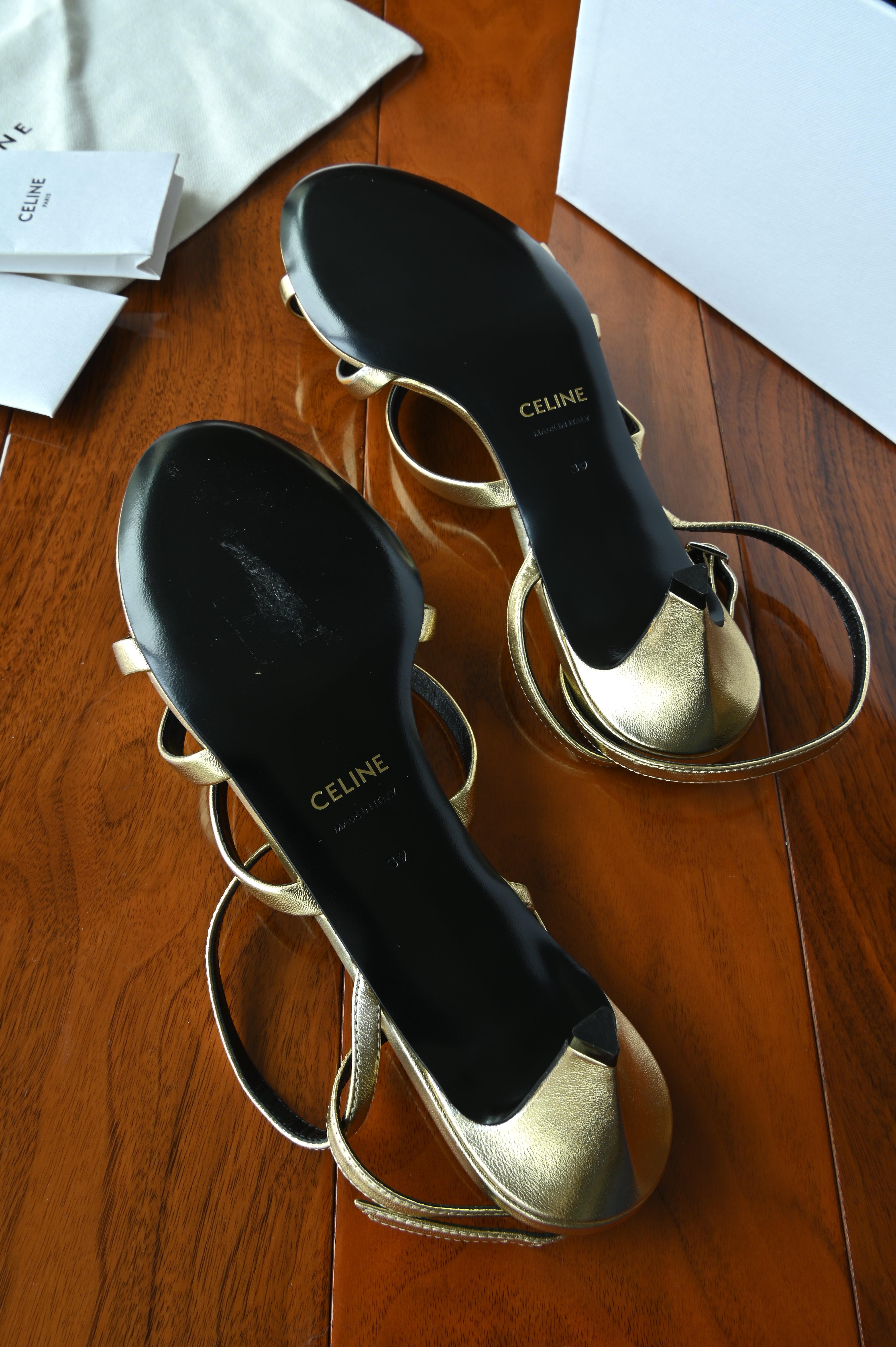 Celine Gold Ankle Strap Sandals bottom