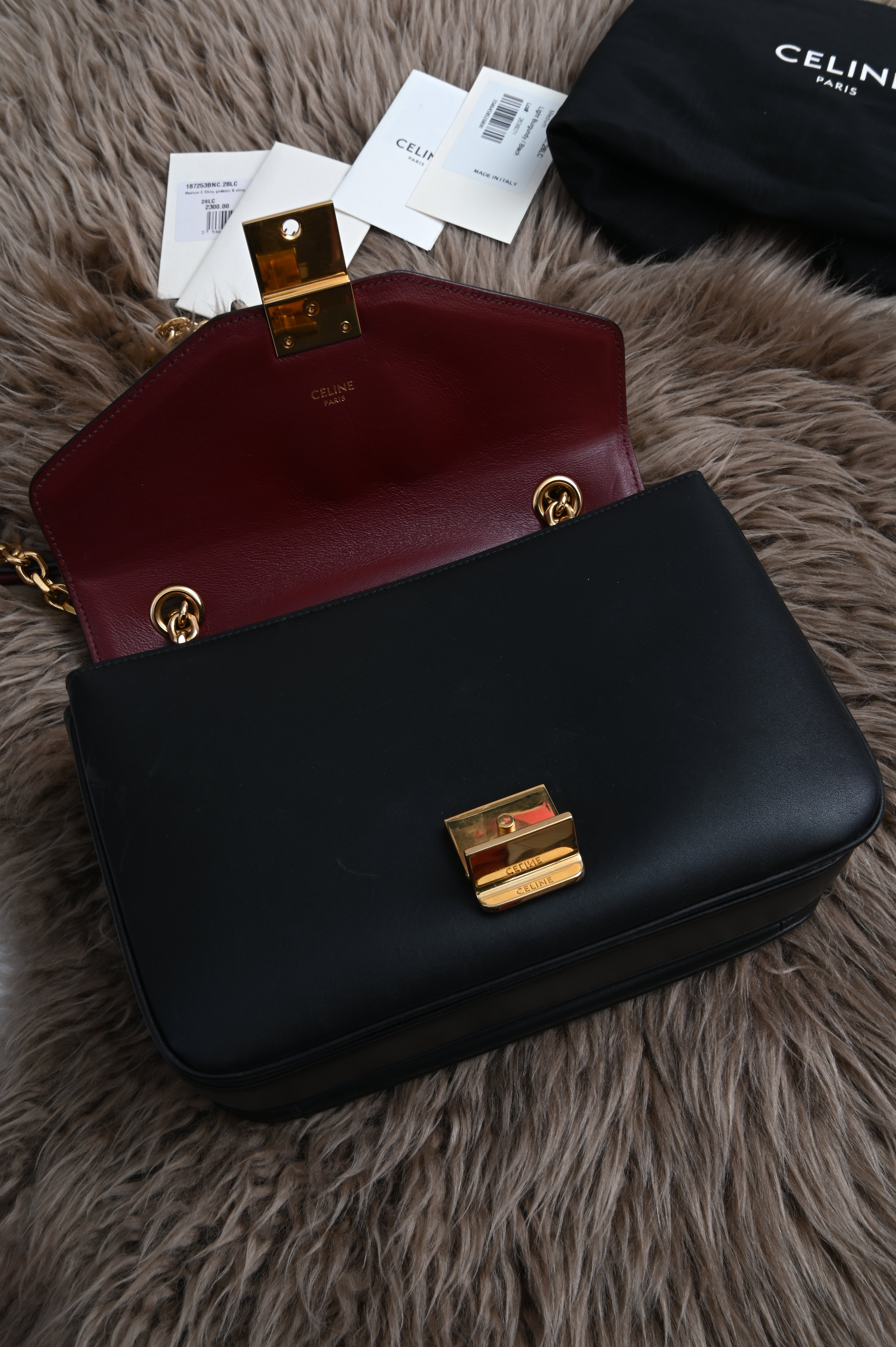 Celine Medium C two-tone shoulder bag flap
