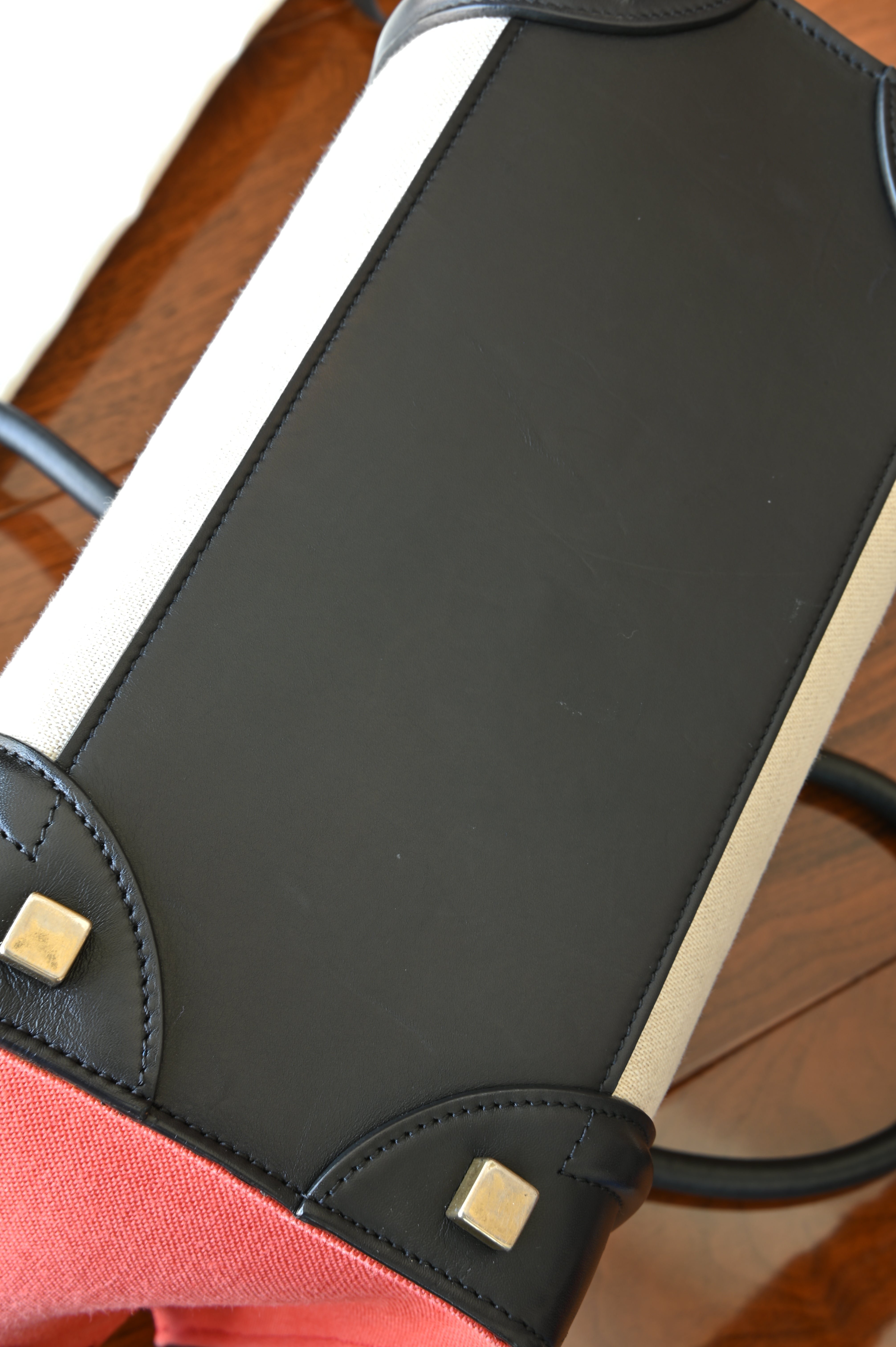 Celine Red Micro Luggage Tote Bag bottom