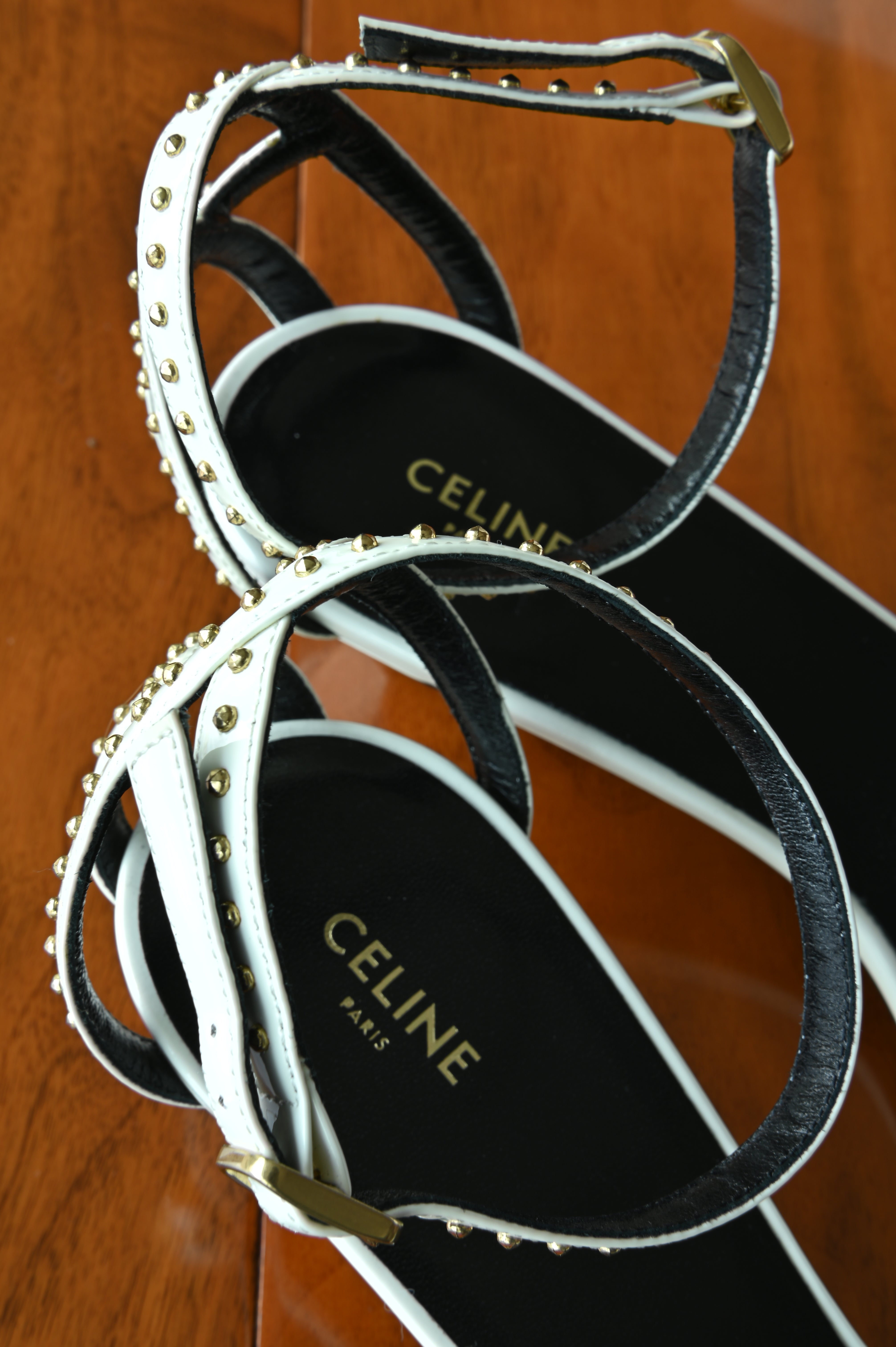 Celine White Ankle Strap Sandals back