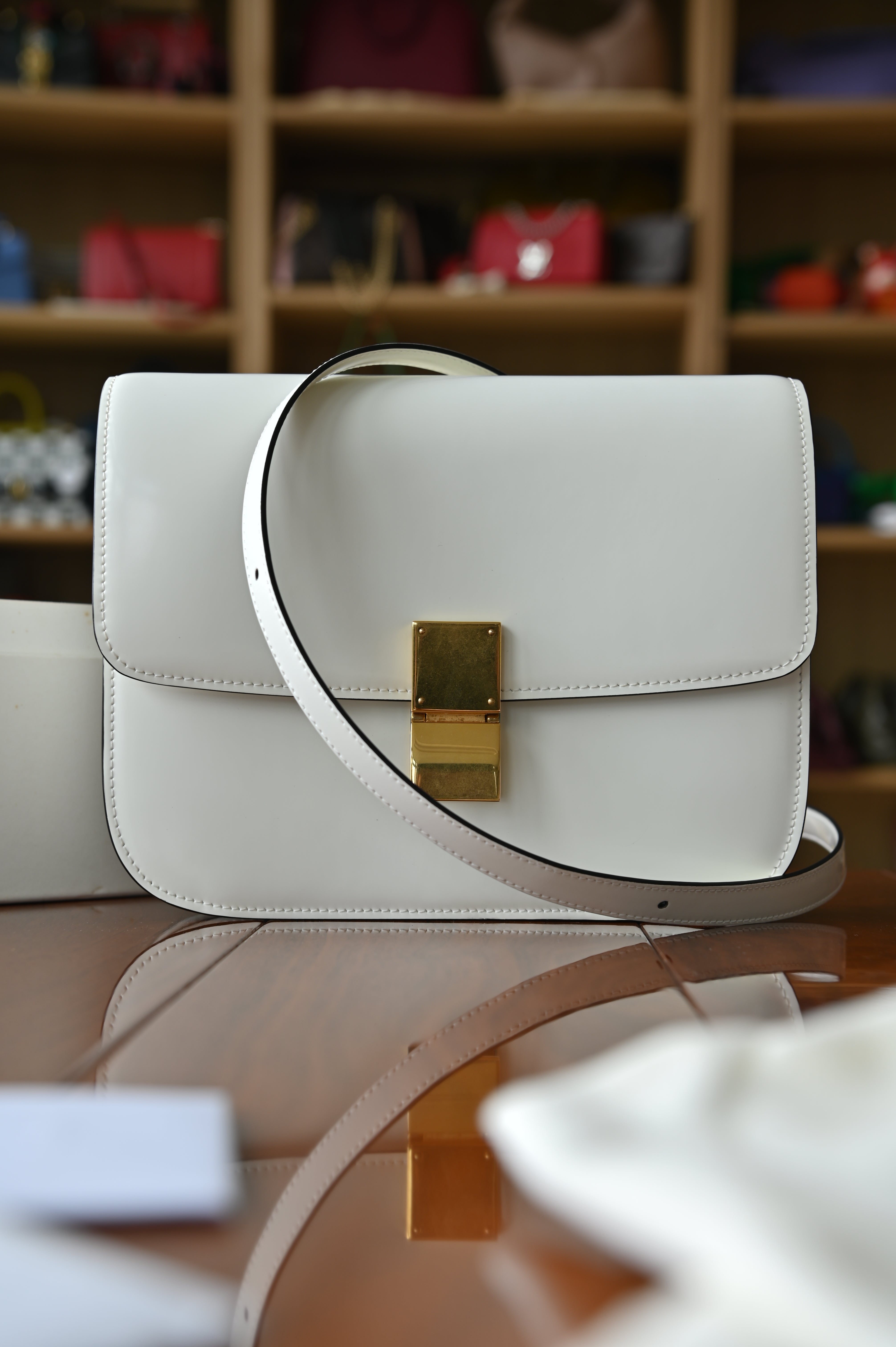 Celine White Classic Box Bag strap