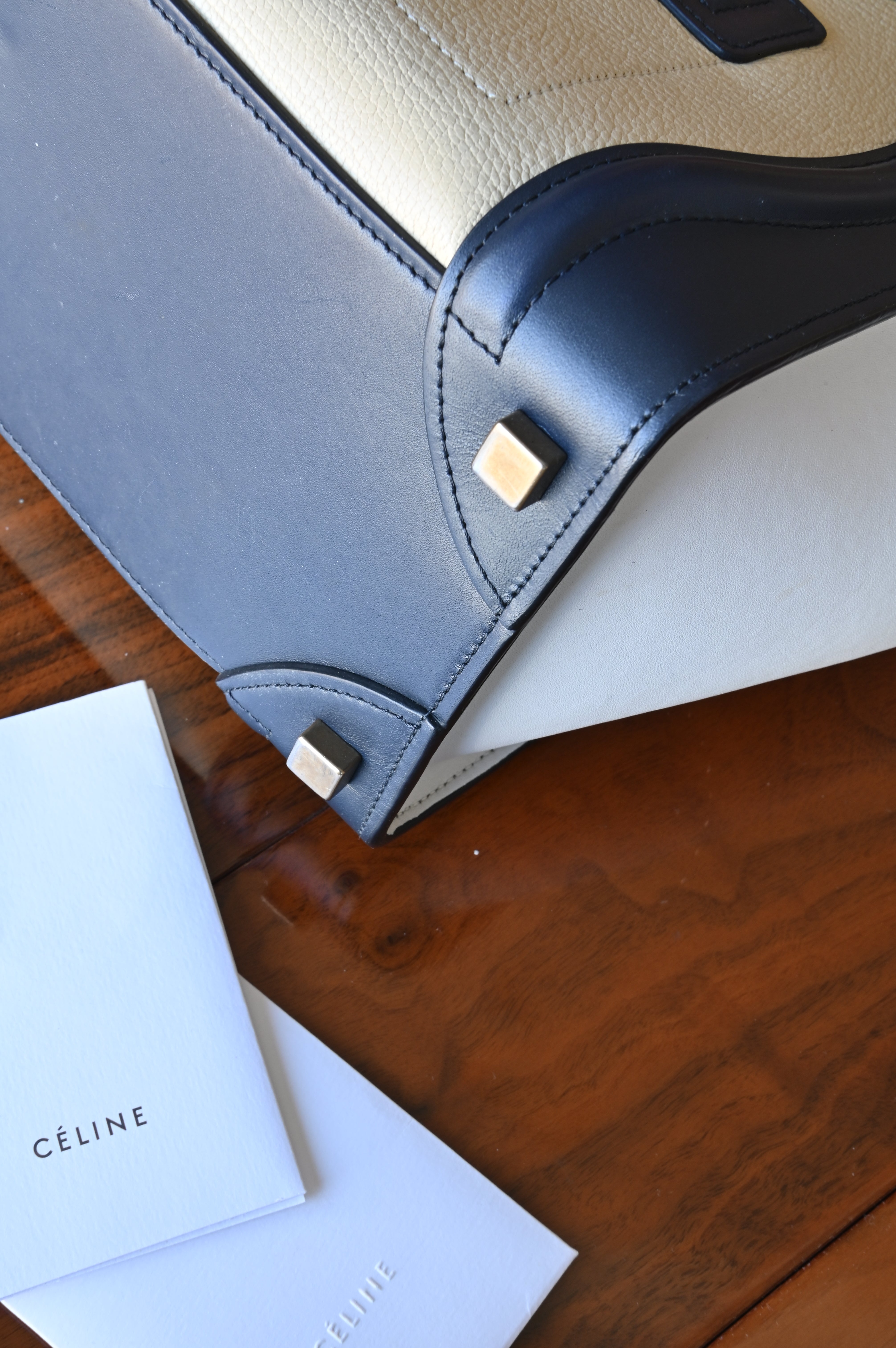 Celine White Micro Luggage Tote Bag angle