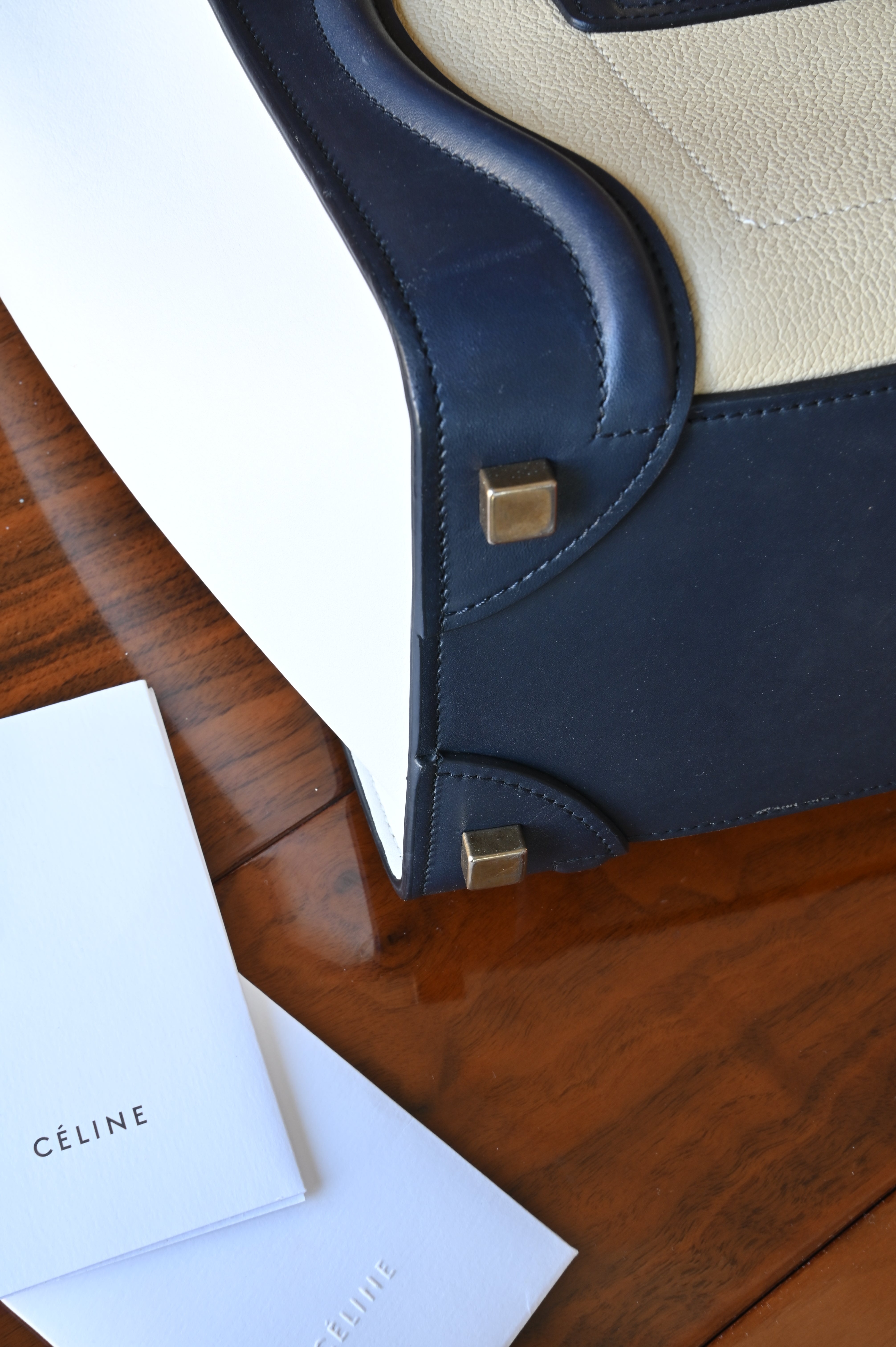 Celine White Micro Luggage Tote Bag corner