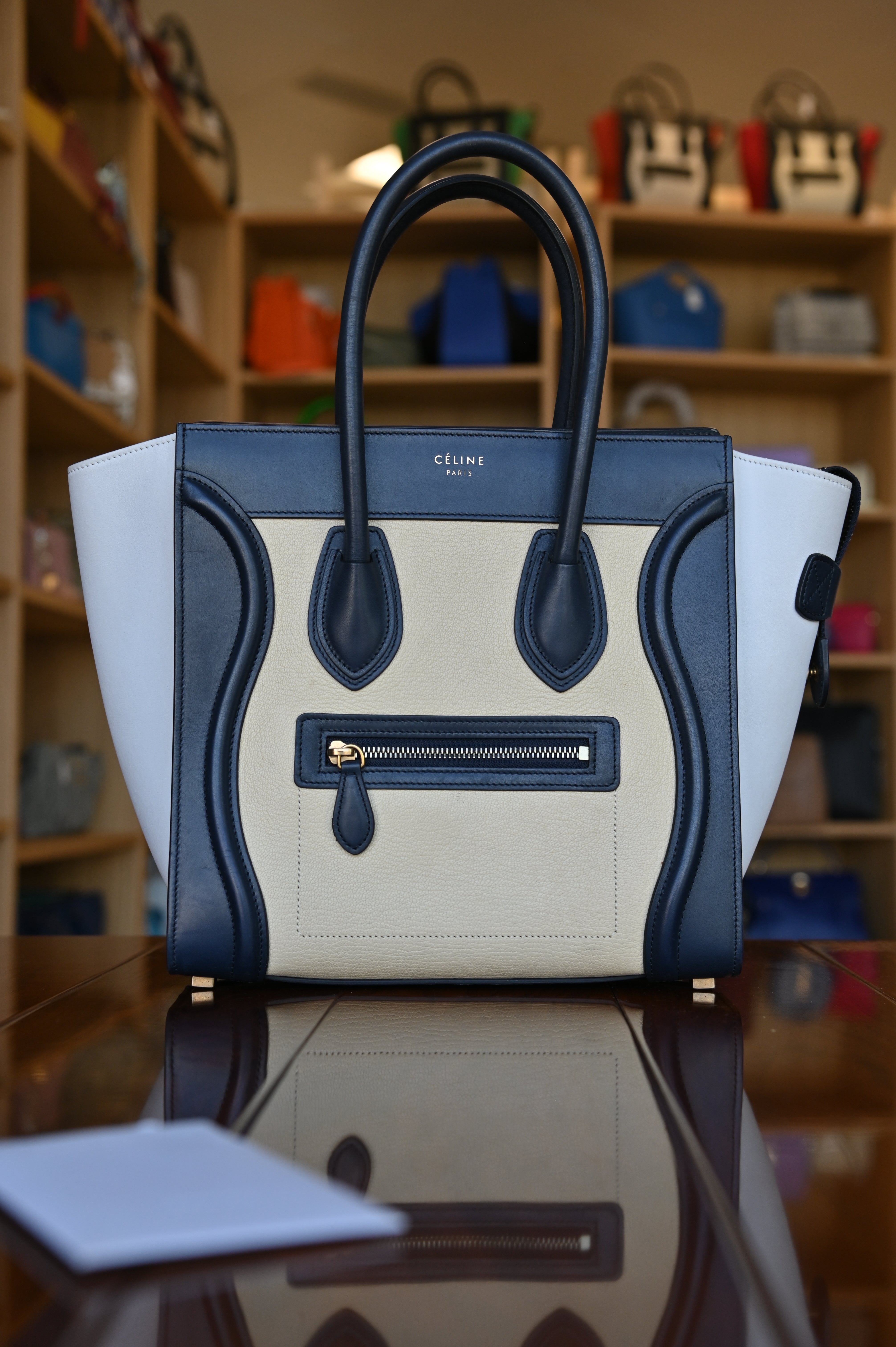 Celine White Micro Luggage Tote Bag front