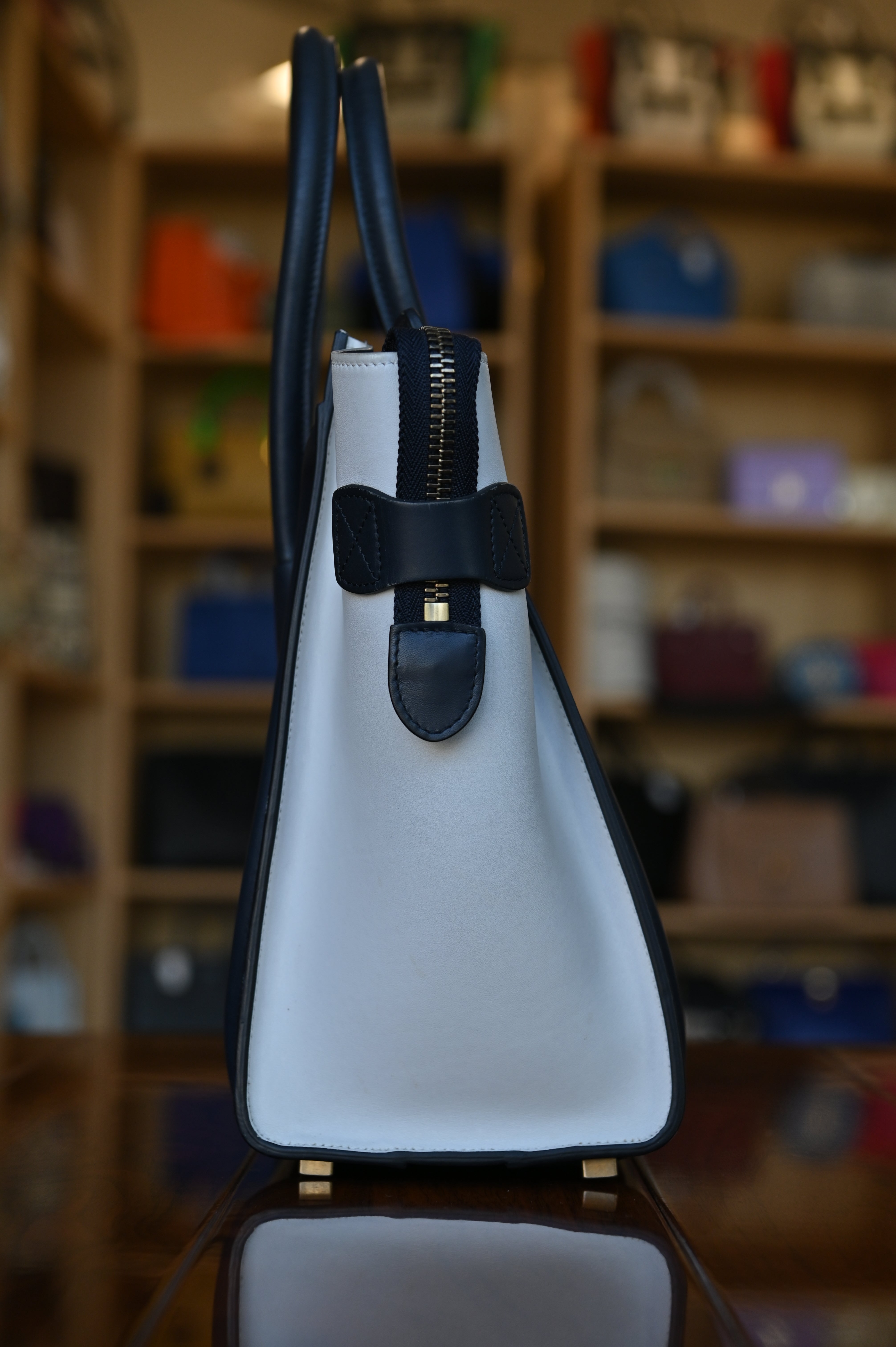 Celine White Micro Luggage Tote Bag left