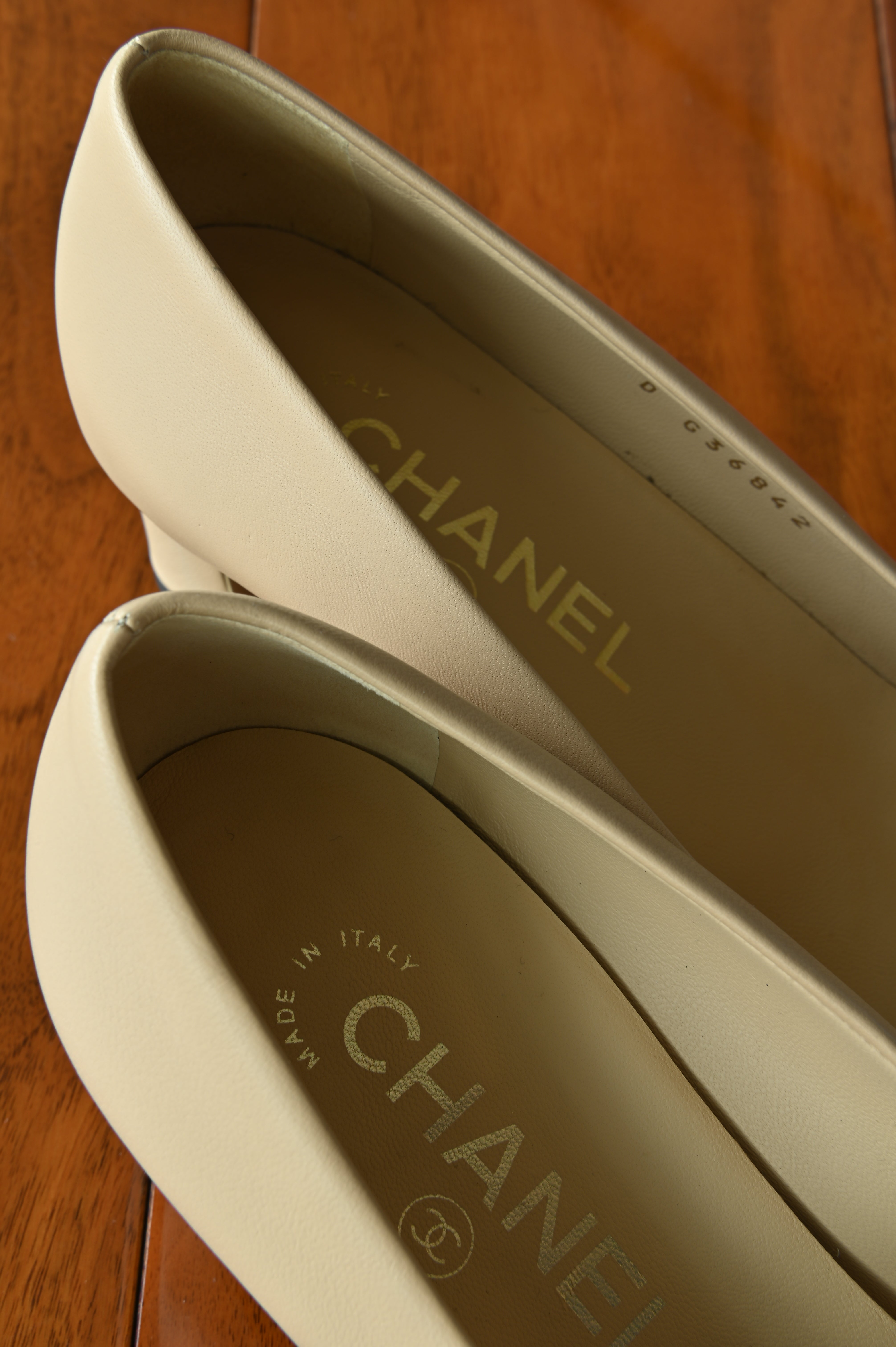 Chanel Beige Black Block Heel Pumps back