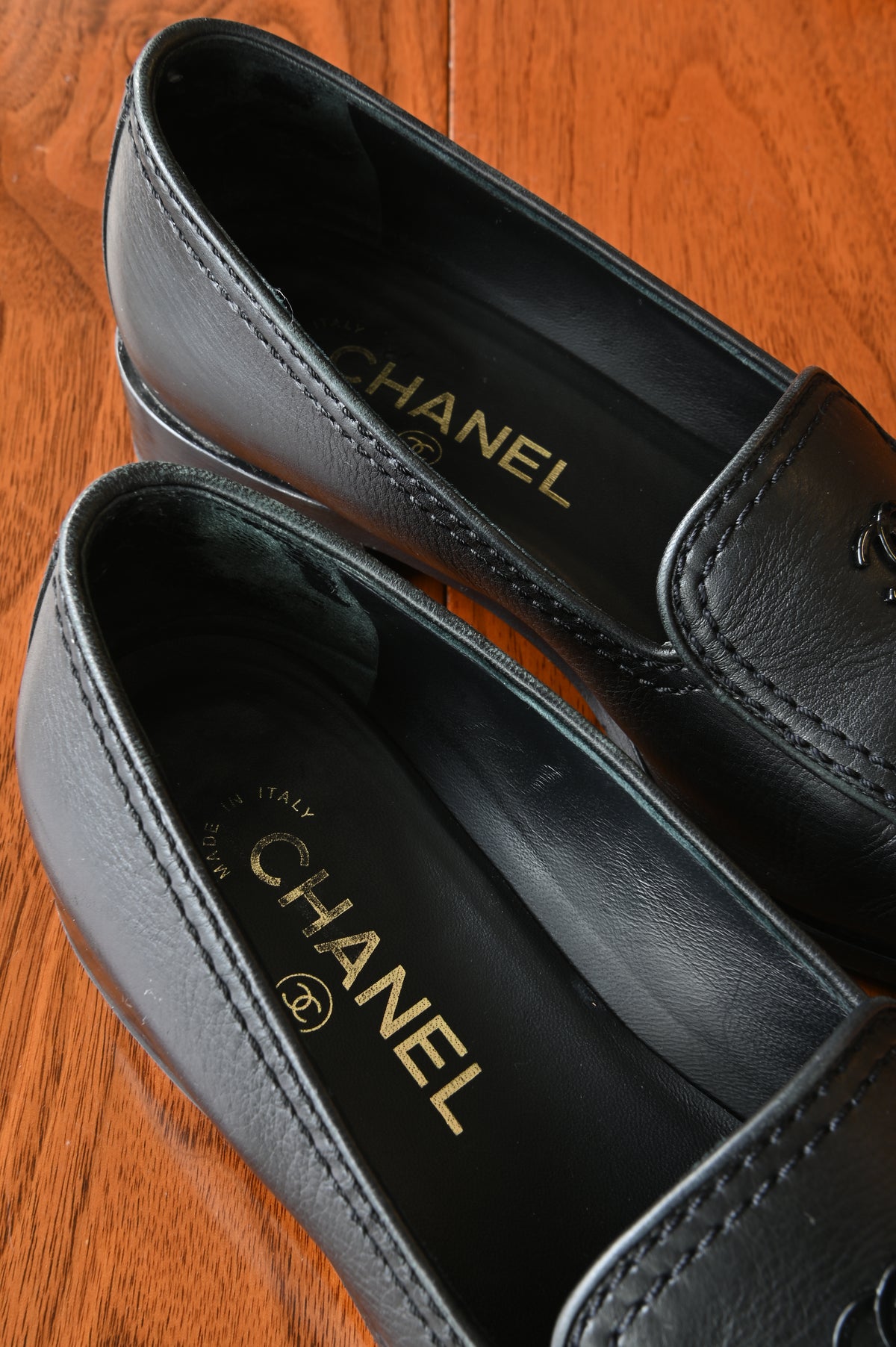 Chanel Black CC Loafers back