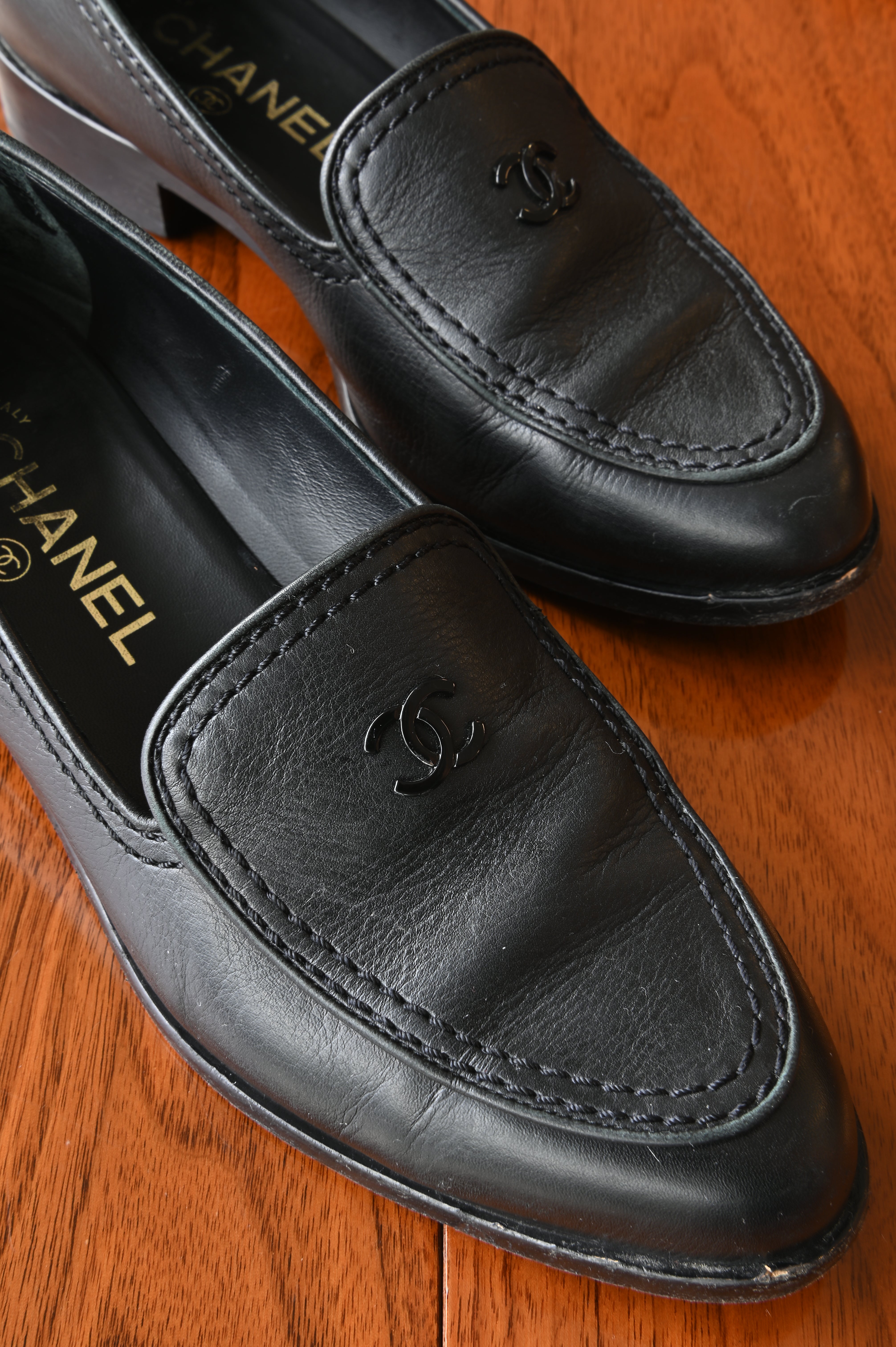 Chanel Black CC Loafers front