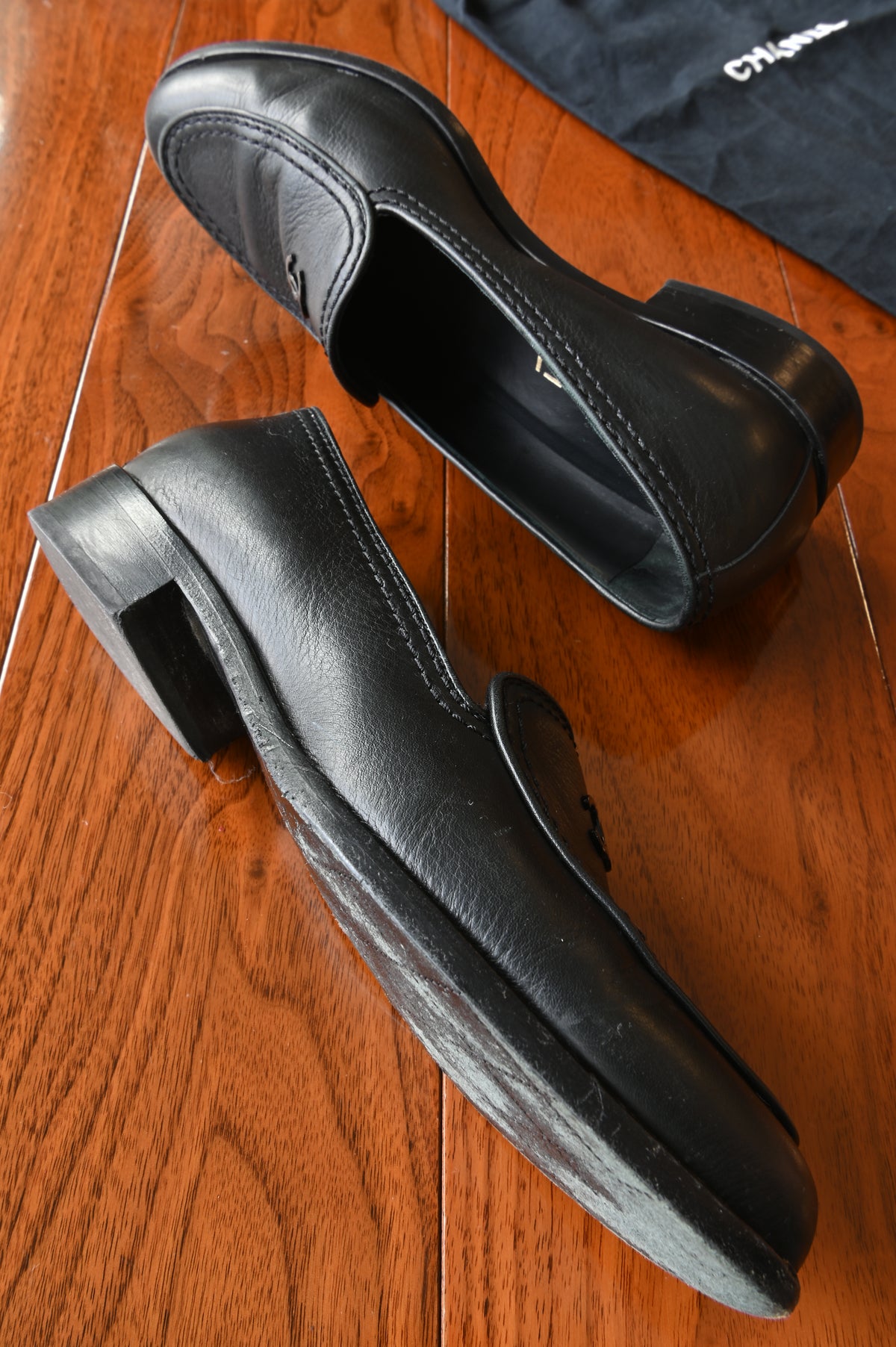 Chanel Black CC Loafers side
