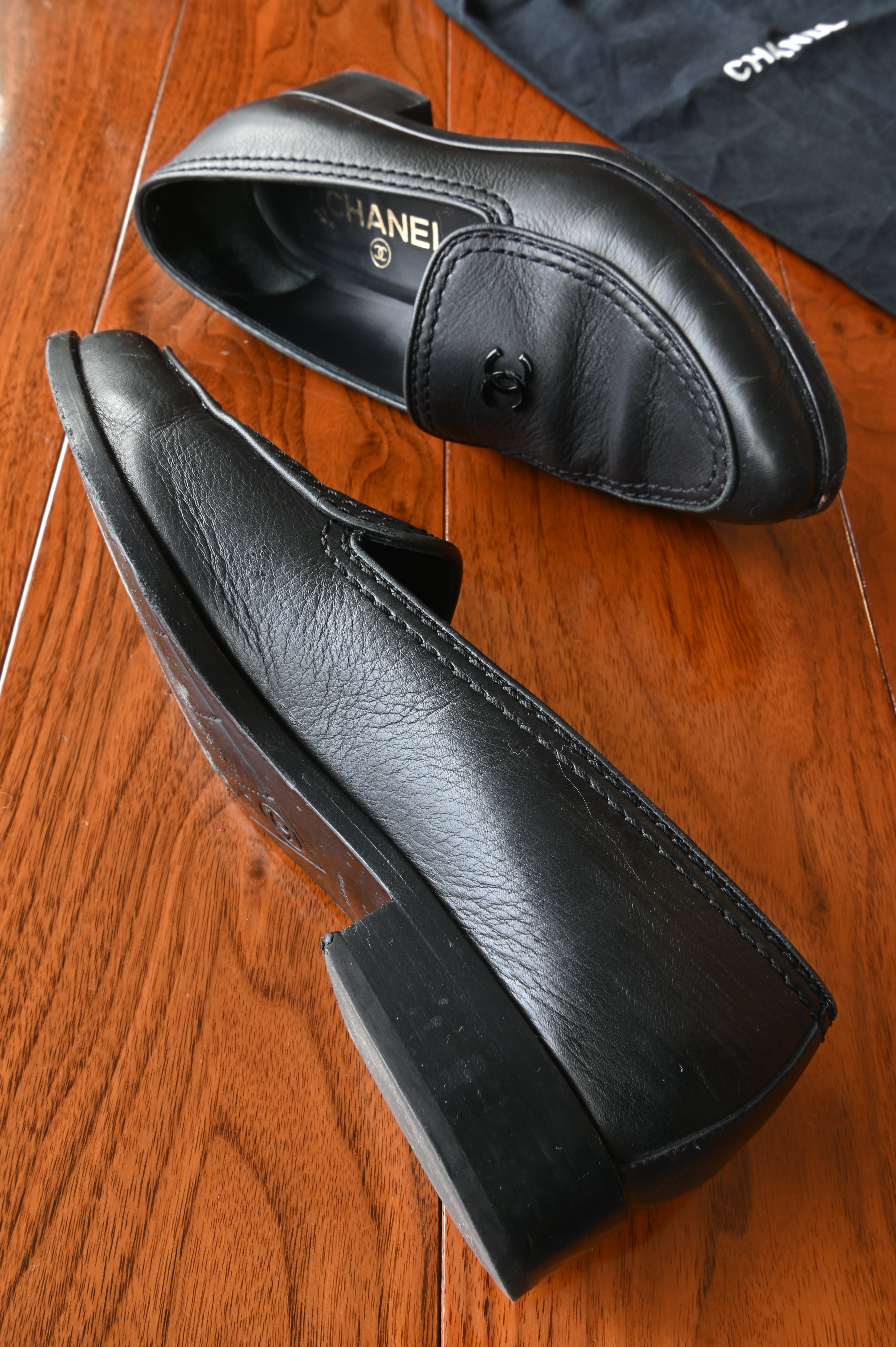 Chanel Black CC Loafers side two