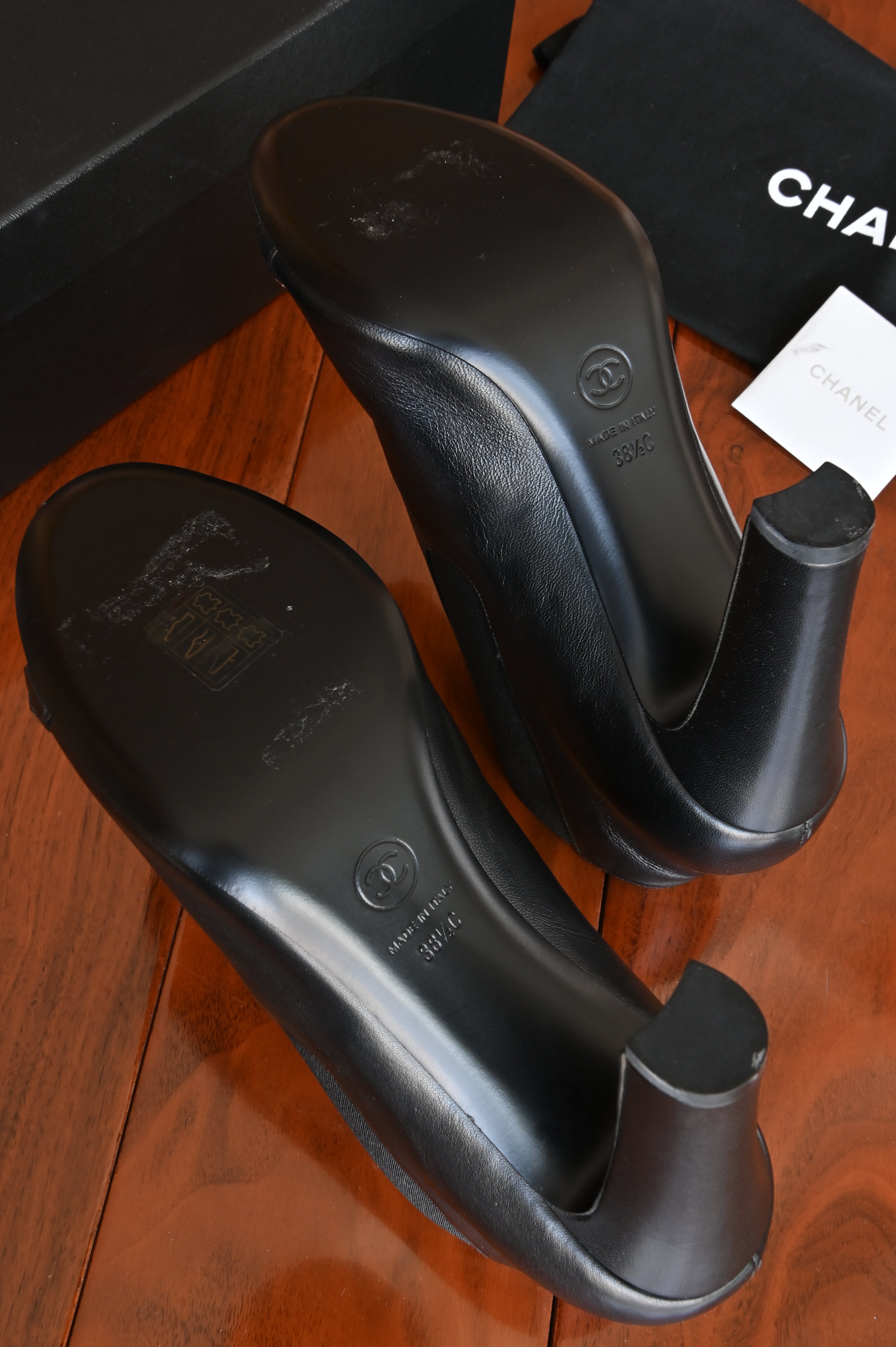 Chanel Black Leather Chain Open Boots bottom