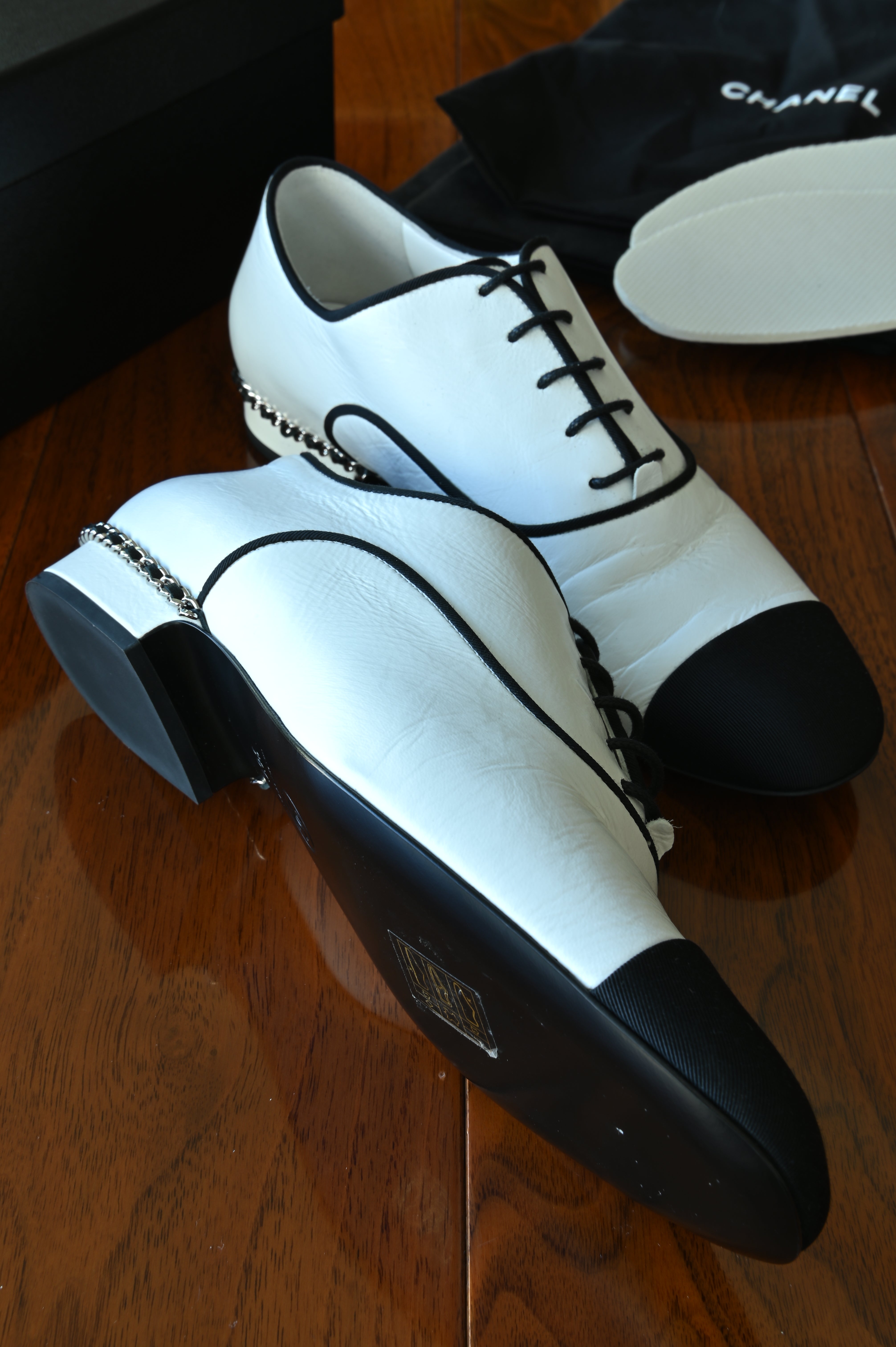 Chanel Black White Shoes left