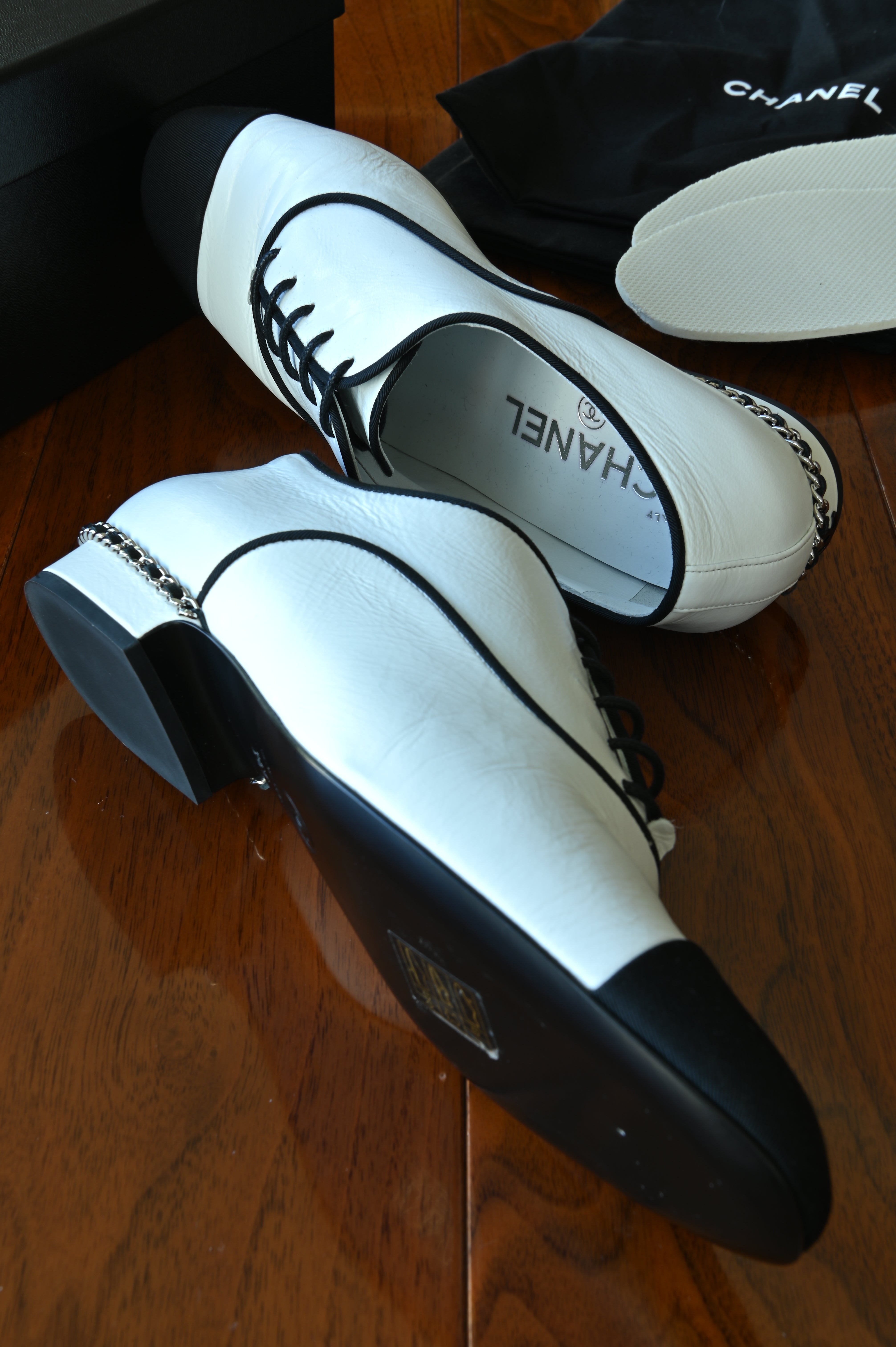 Chanel Black White Shoes side