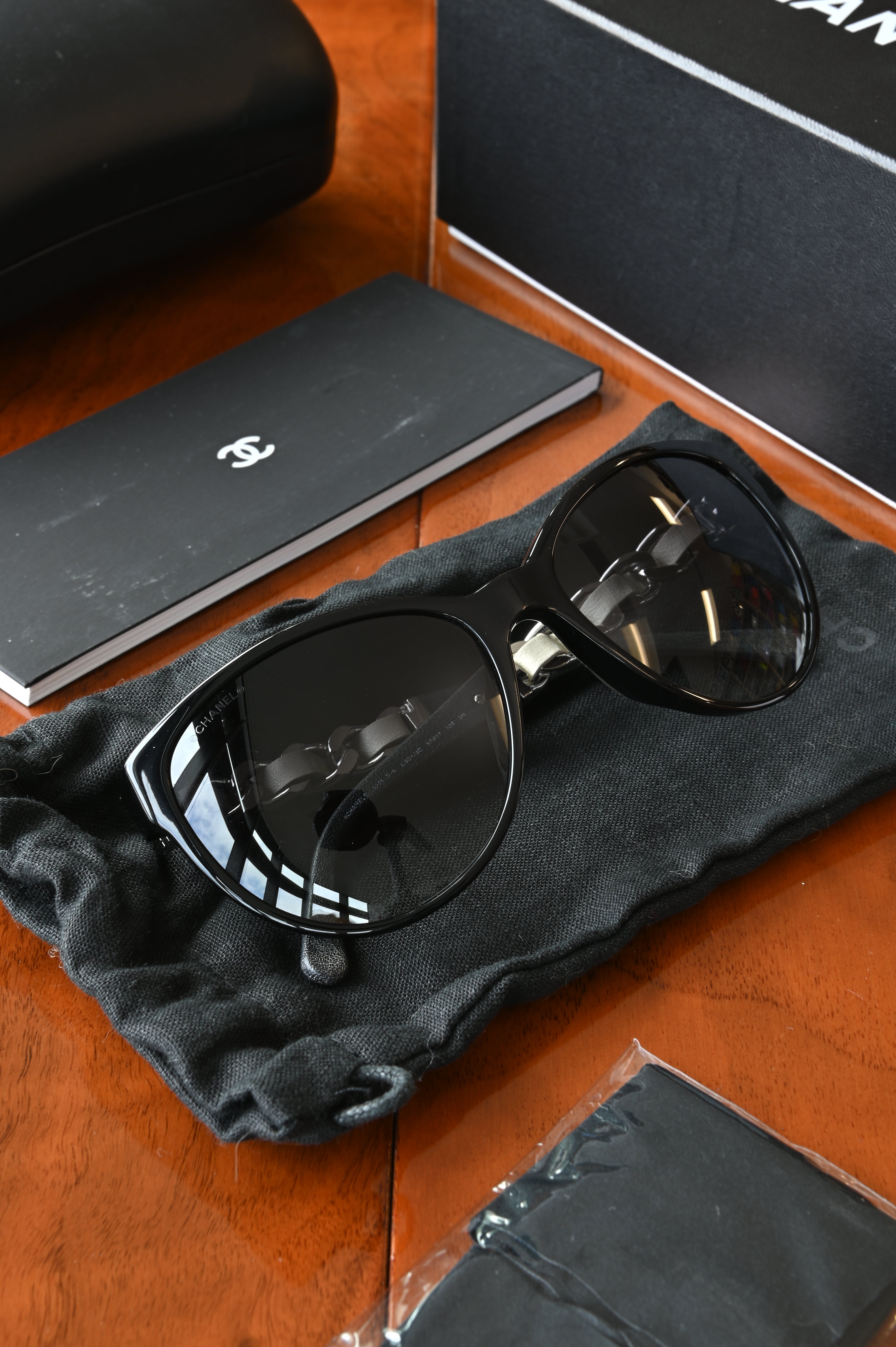 Chanel Black White Silver Sunglasses