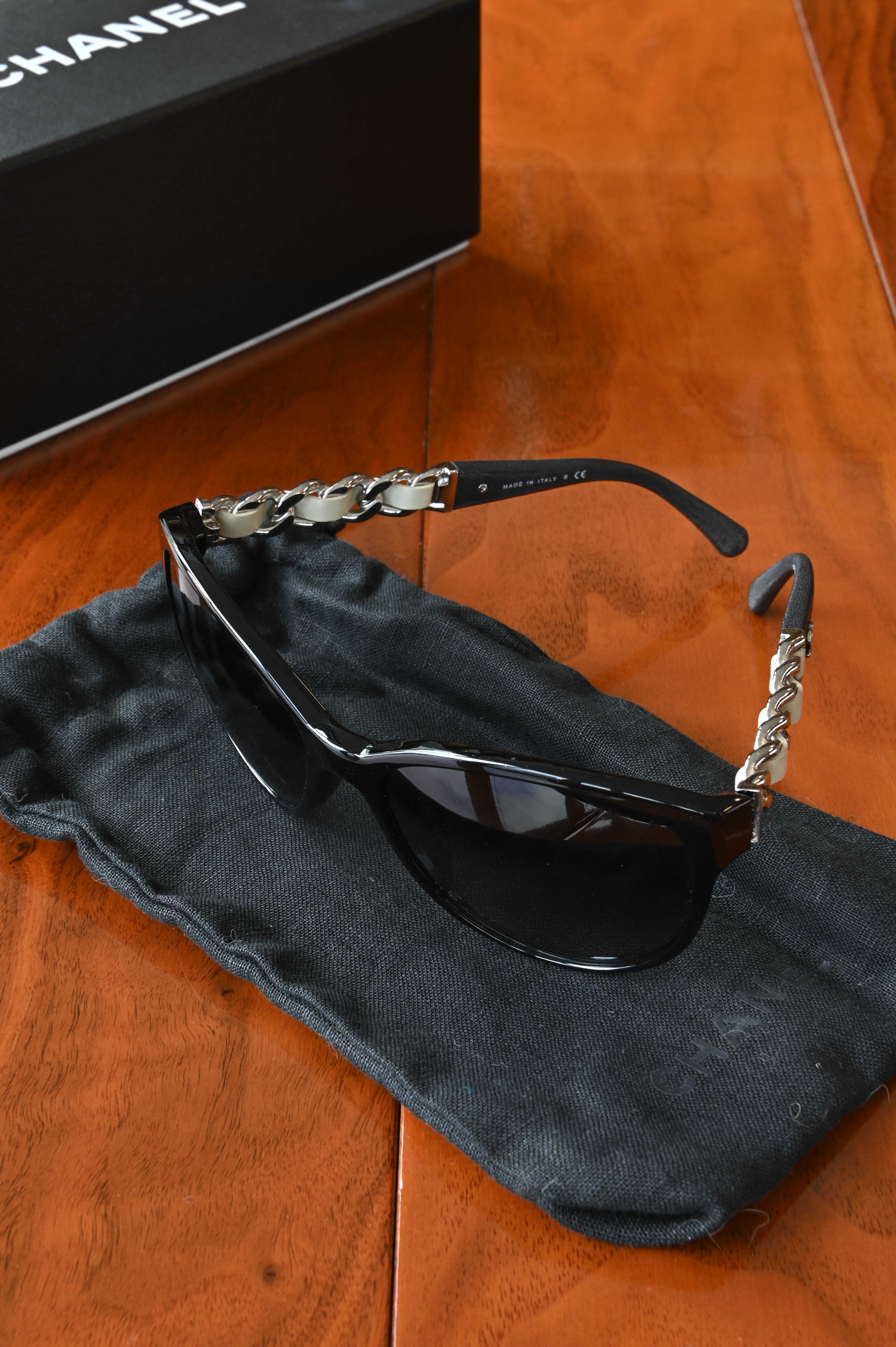 Chanel Black White Silver Sunglasses top