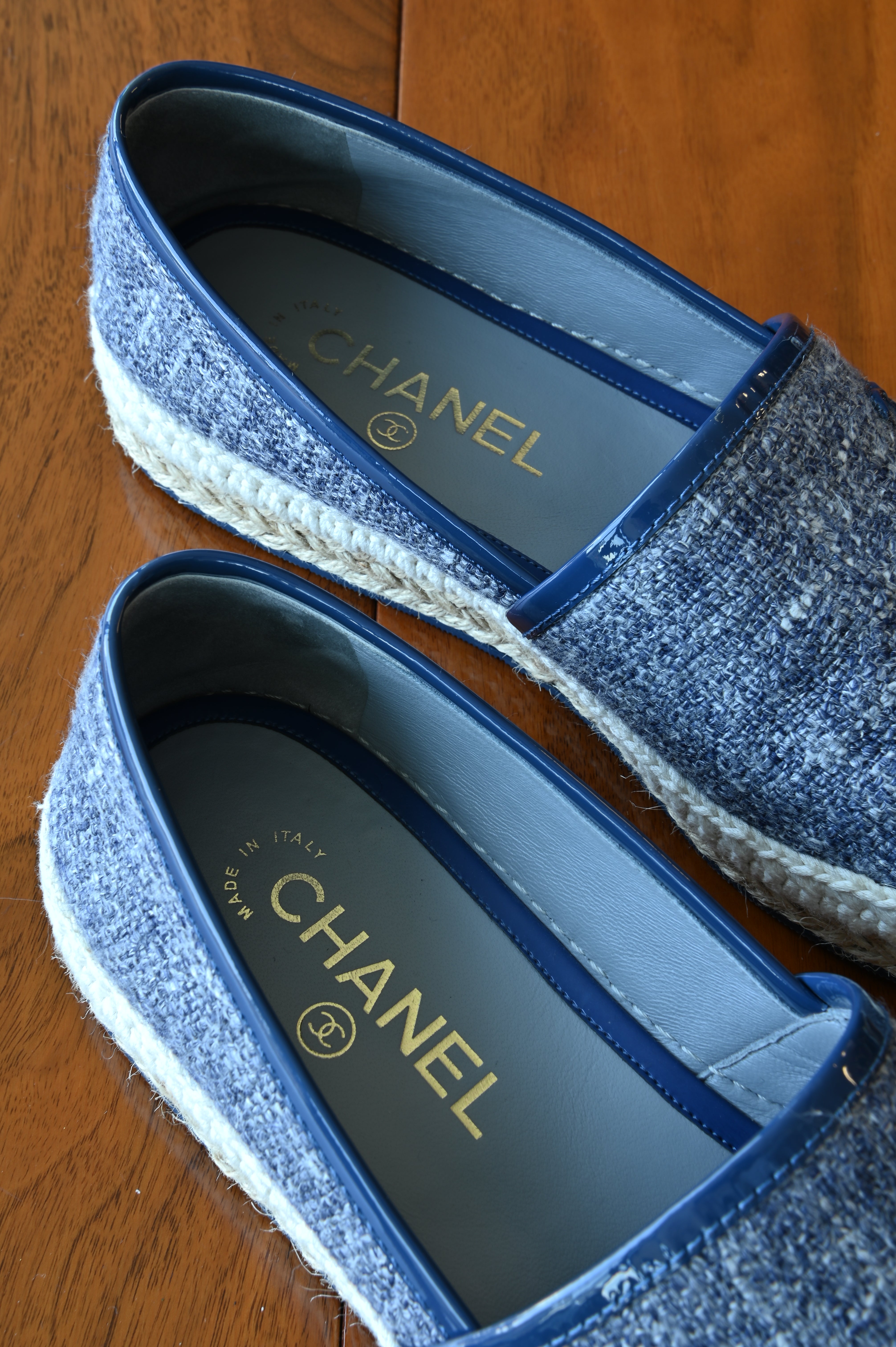  Chanel CC Denim Logo Tweed Espadrilles Loafers back