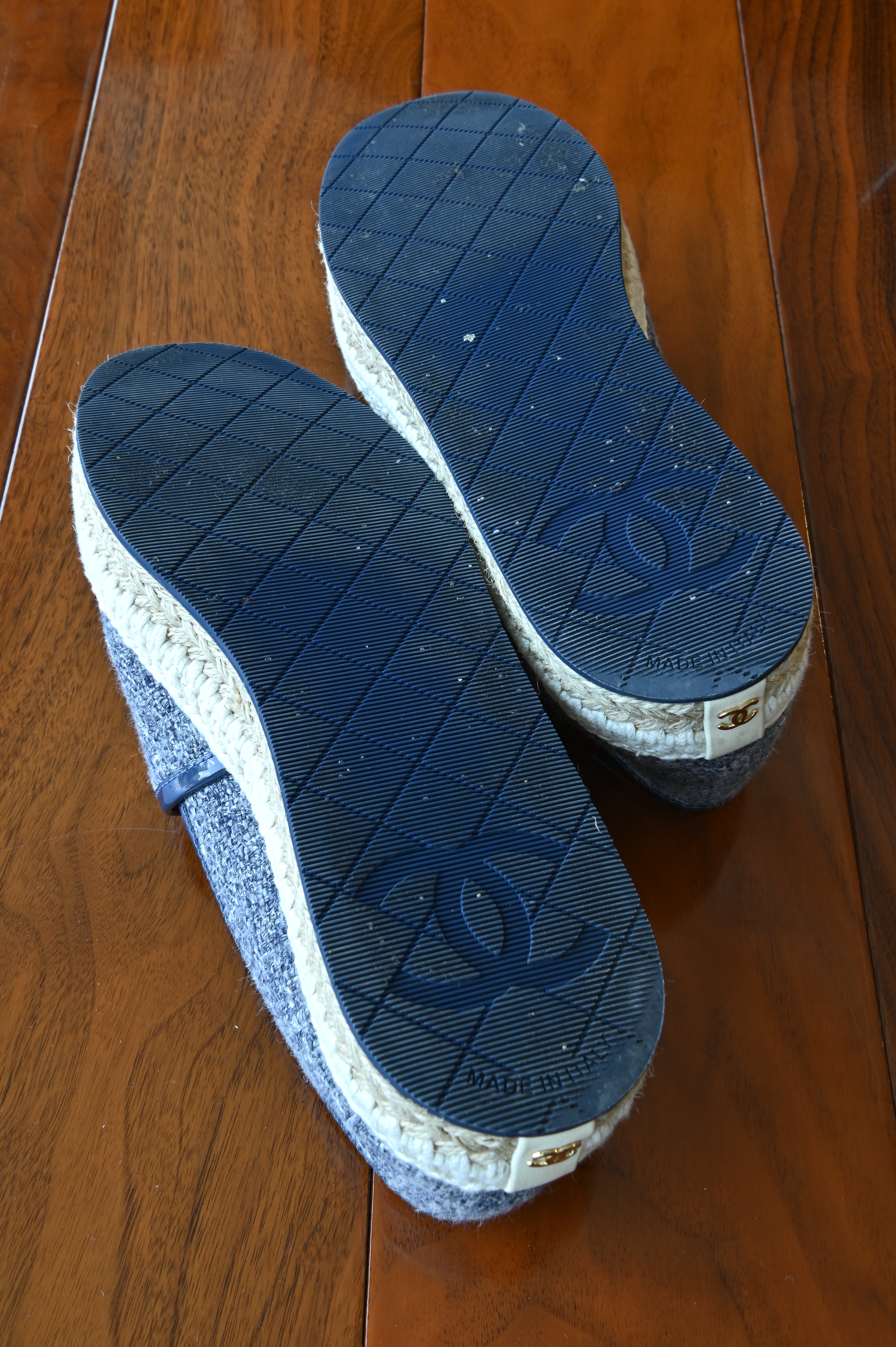  Chanel CC Denim Logo Tweed Espadrilles Loafers bottom