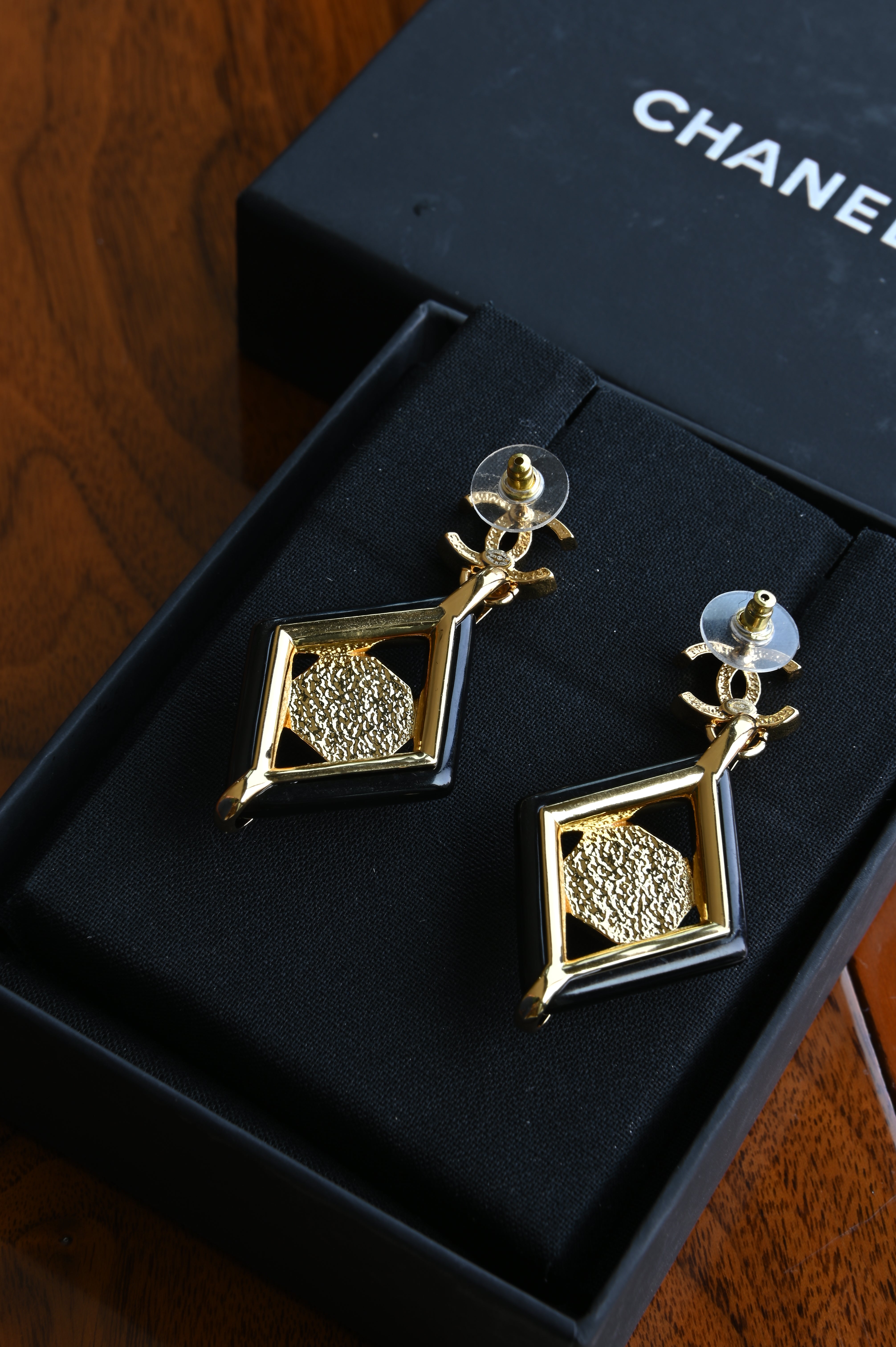 Chanel CC Diamond Red Stone Earrings back