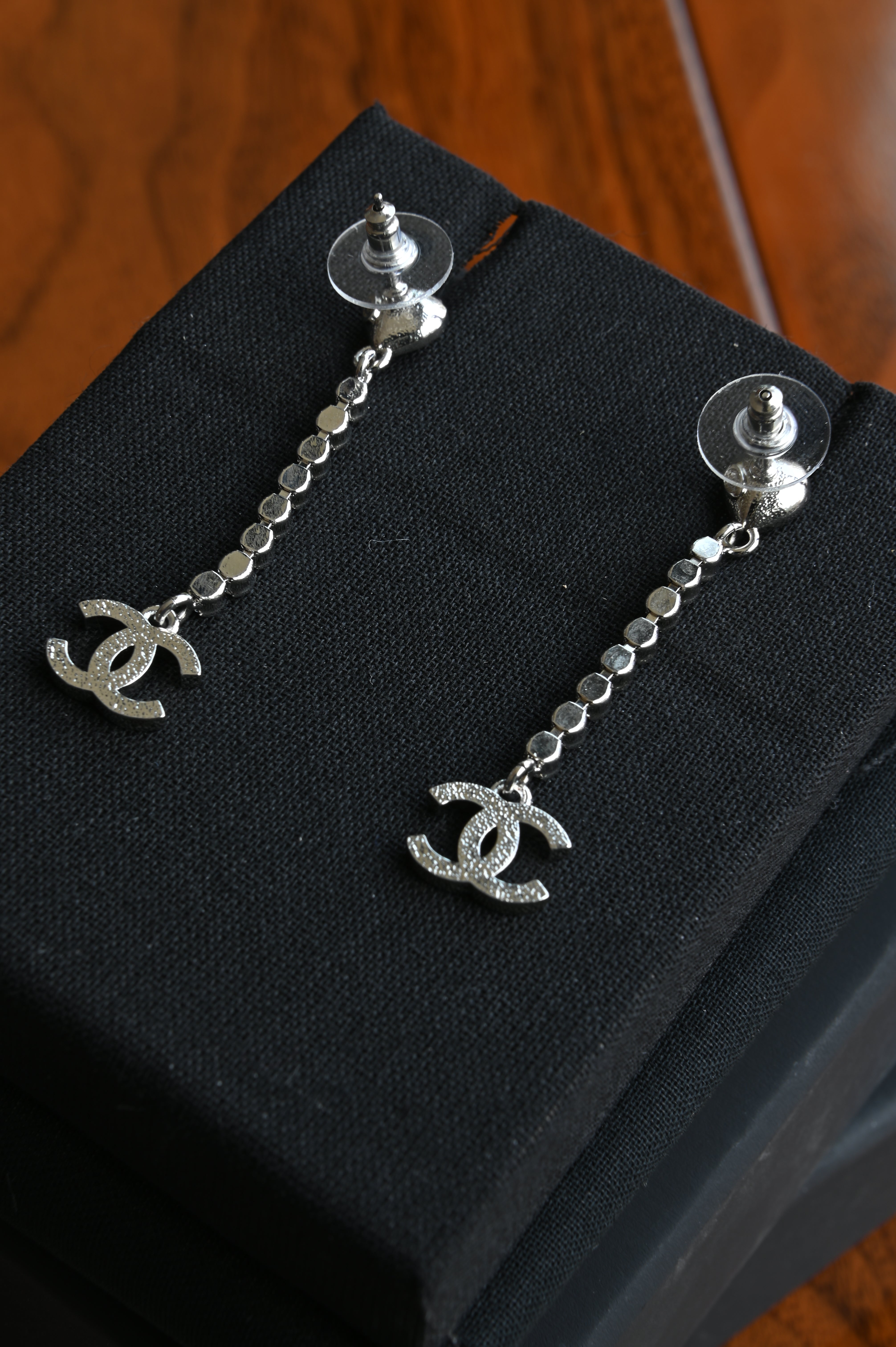 Chanel CC Silver-tone Chain Drop Earrings back