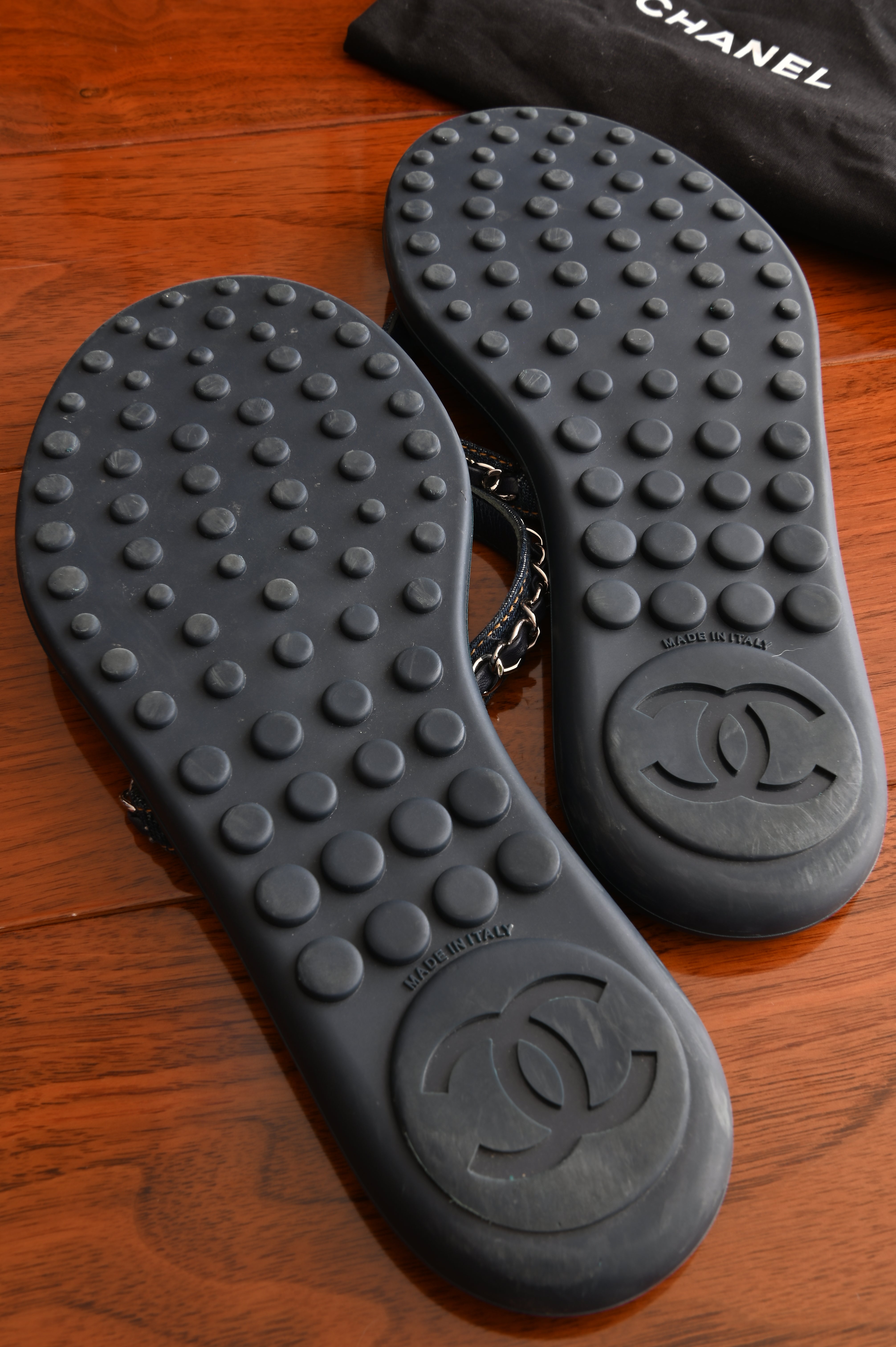 Chanel Chained Denim Sandals bottom