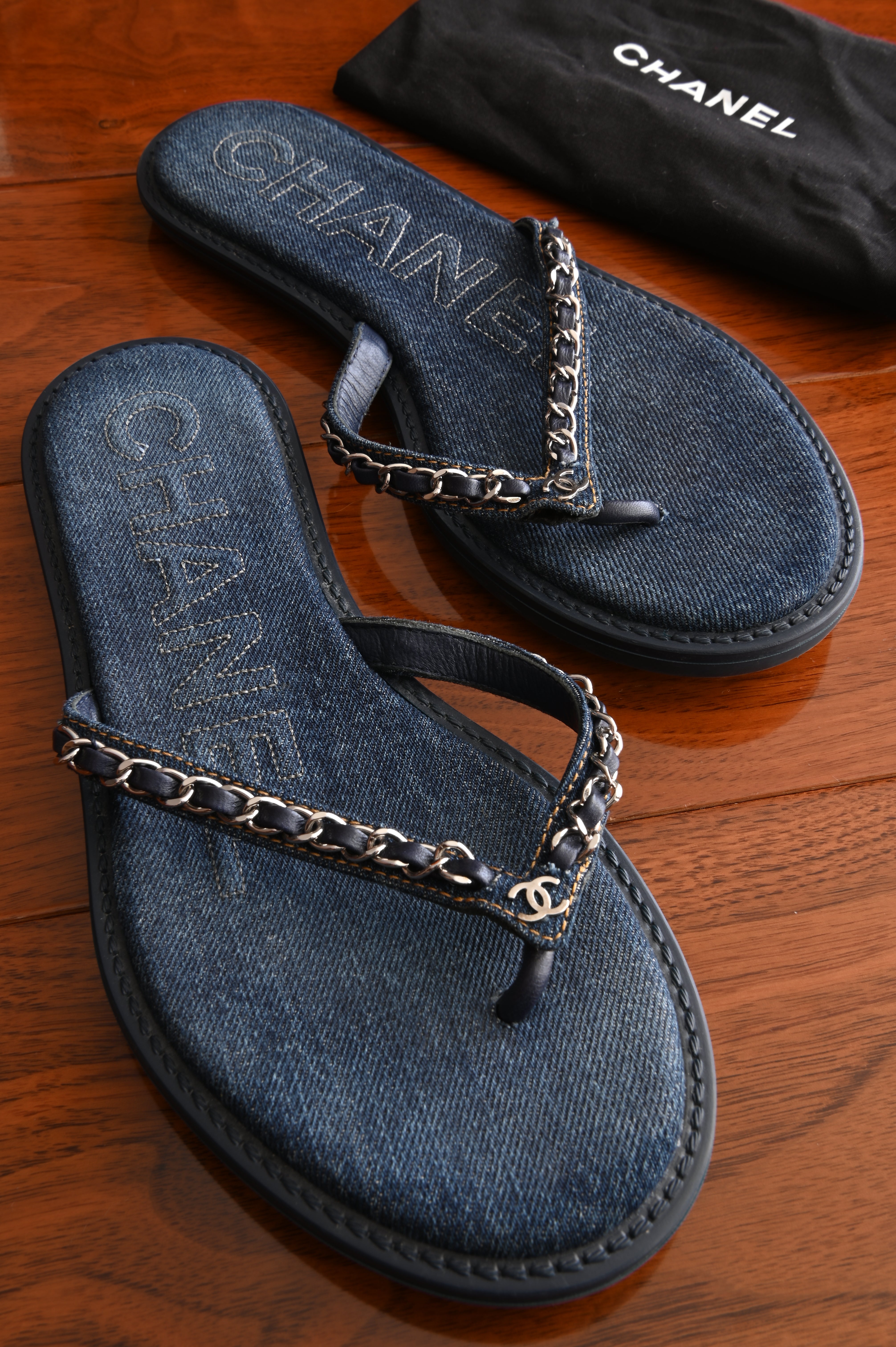Chanel Chained Denim Sandals first