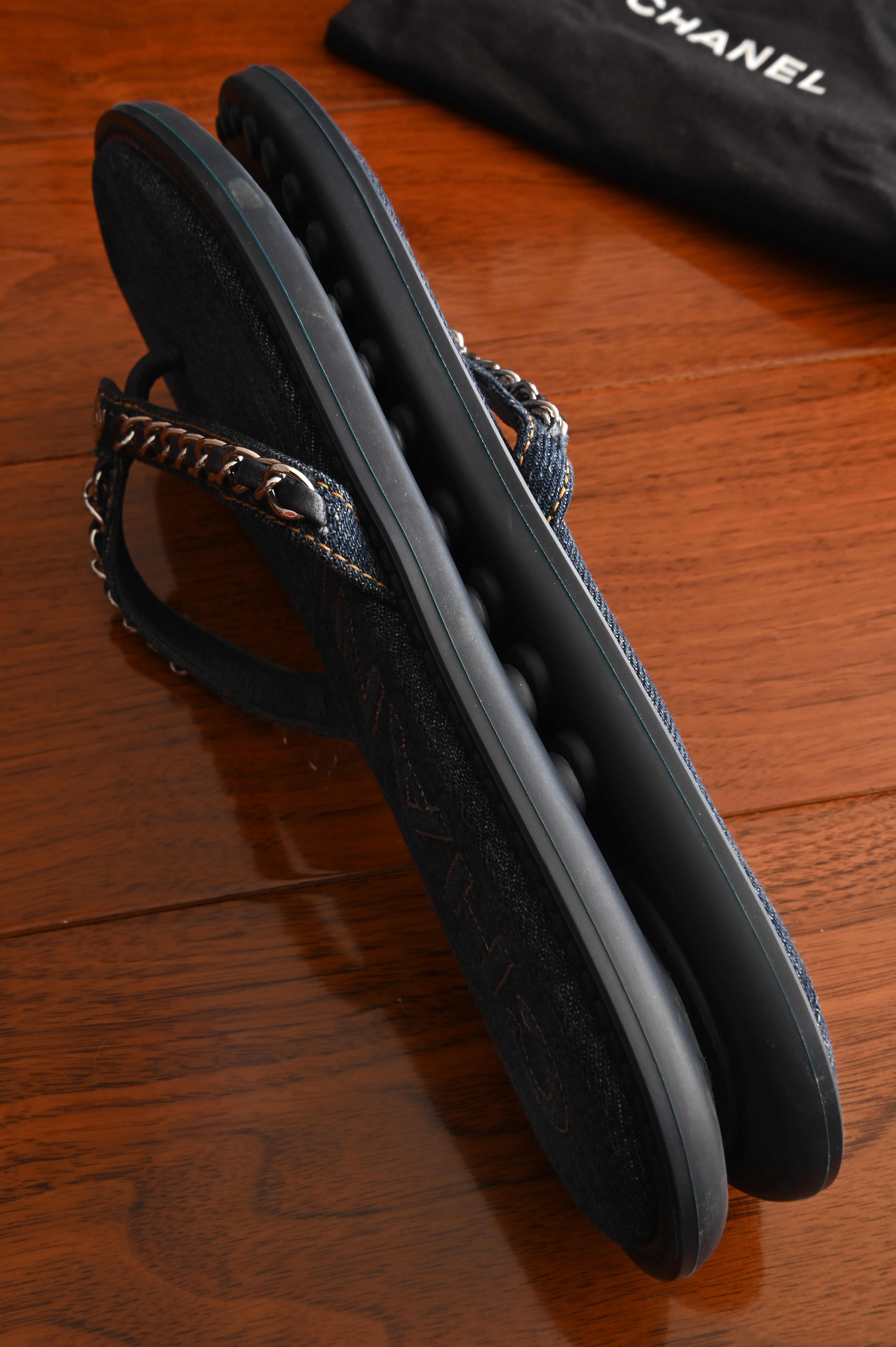 Chanel Chained Denim Sandals side