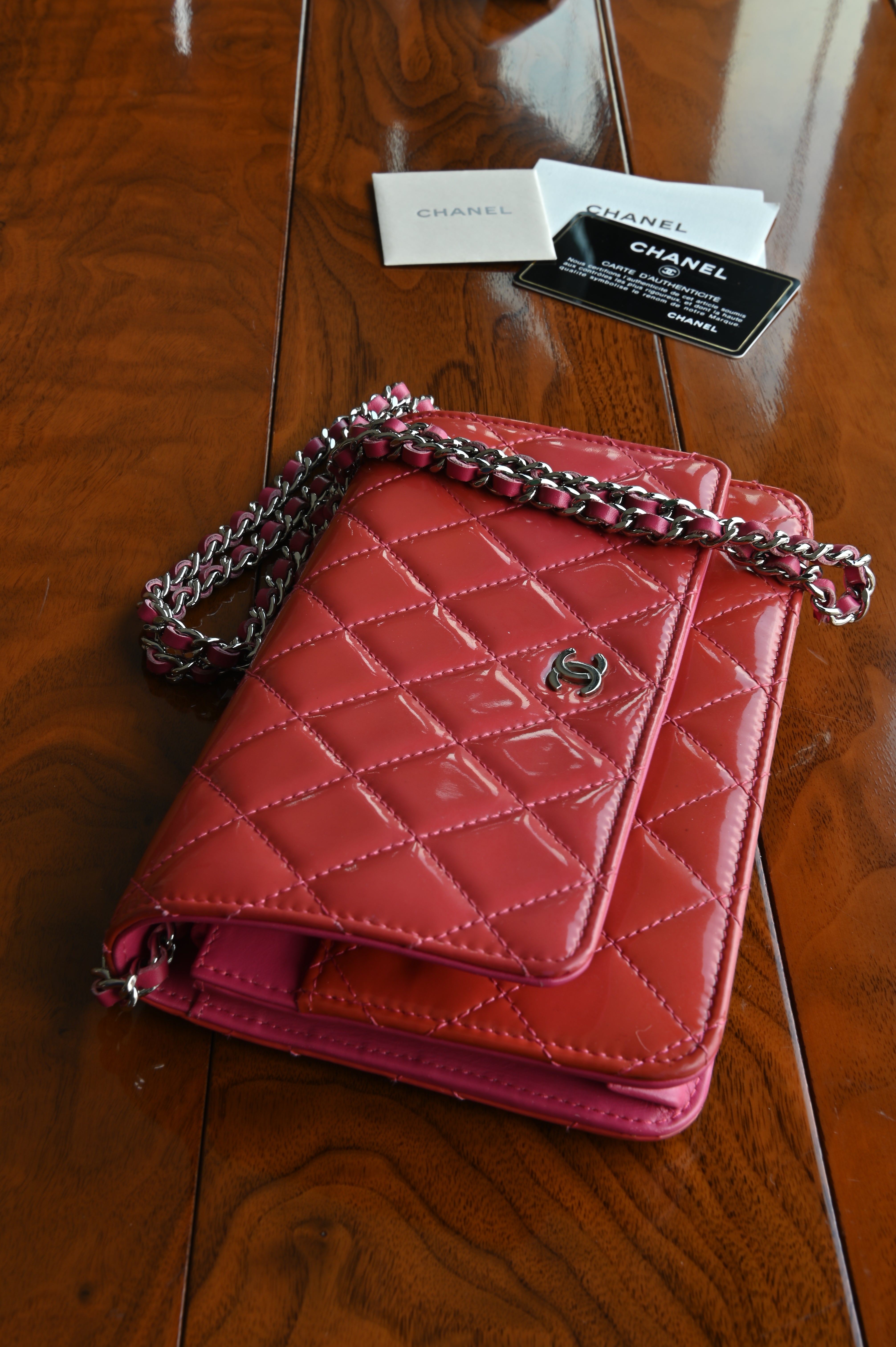 Chanel Classic Patent Pink Wallet on Chain