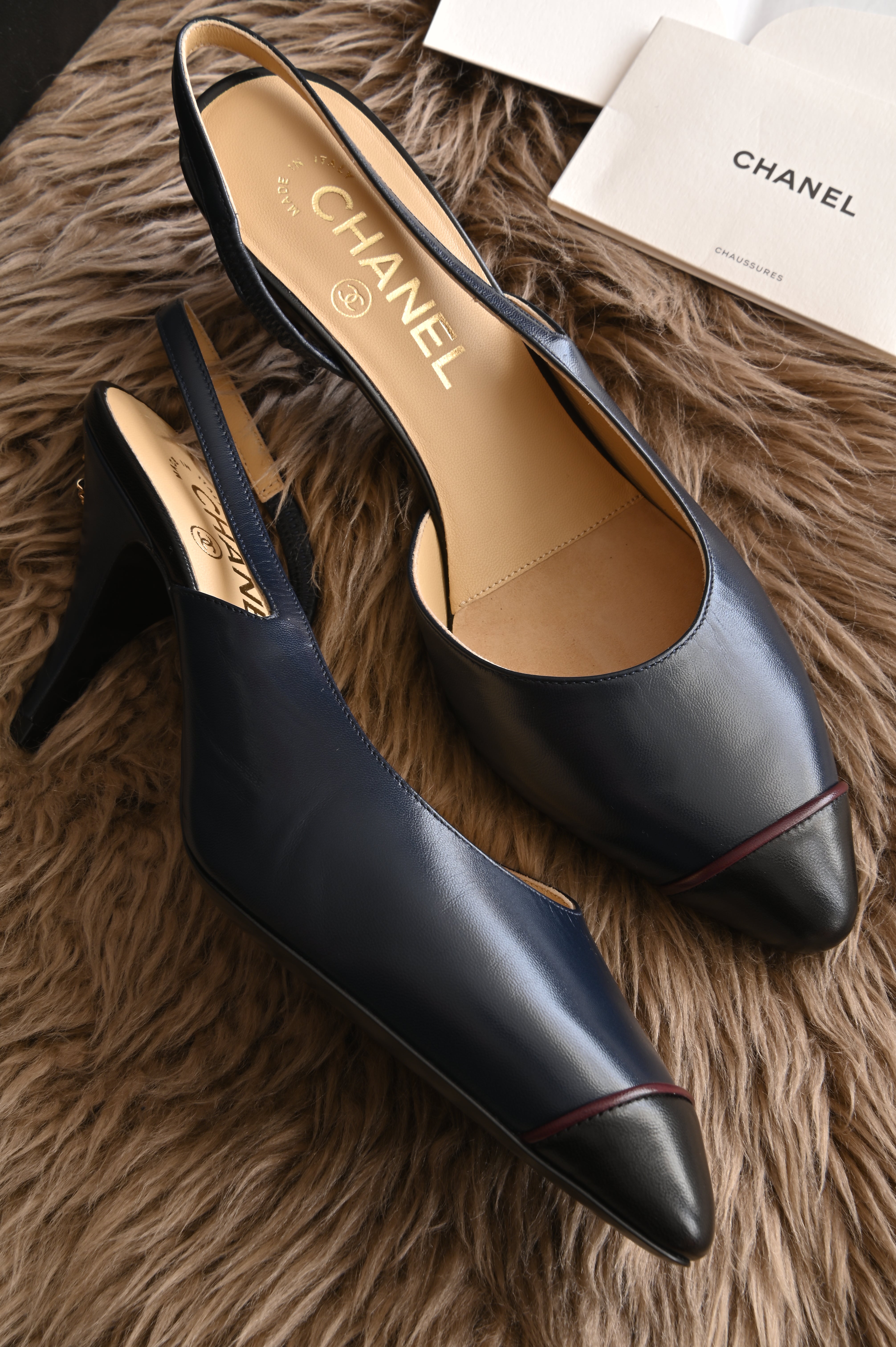 Chanel Dark Blue Slingback heels right side