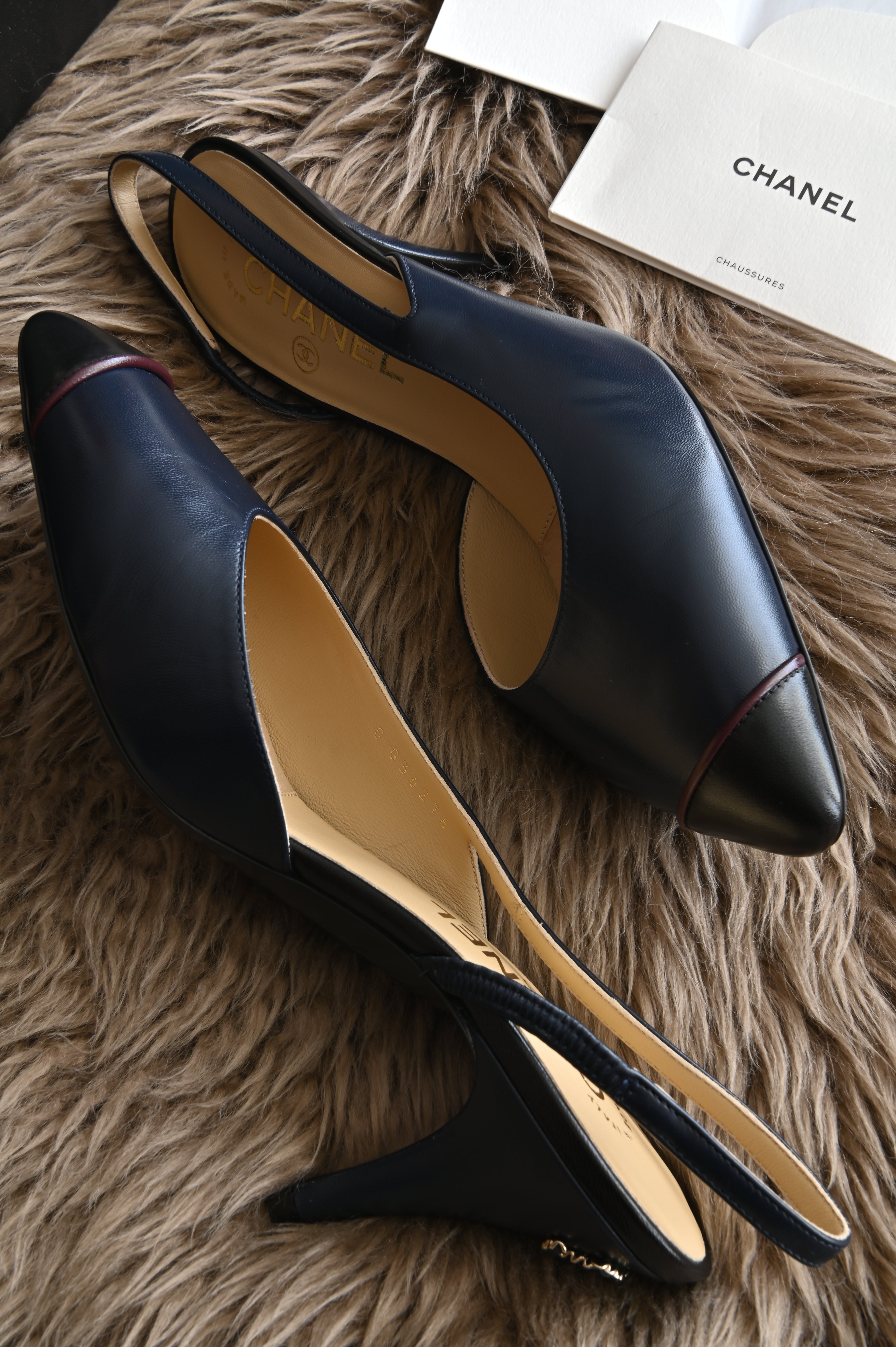 Chanel Dark Blue Slingback heels side two