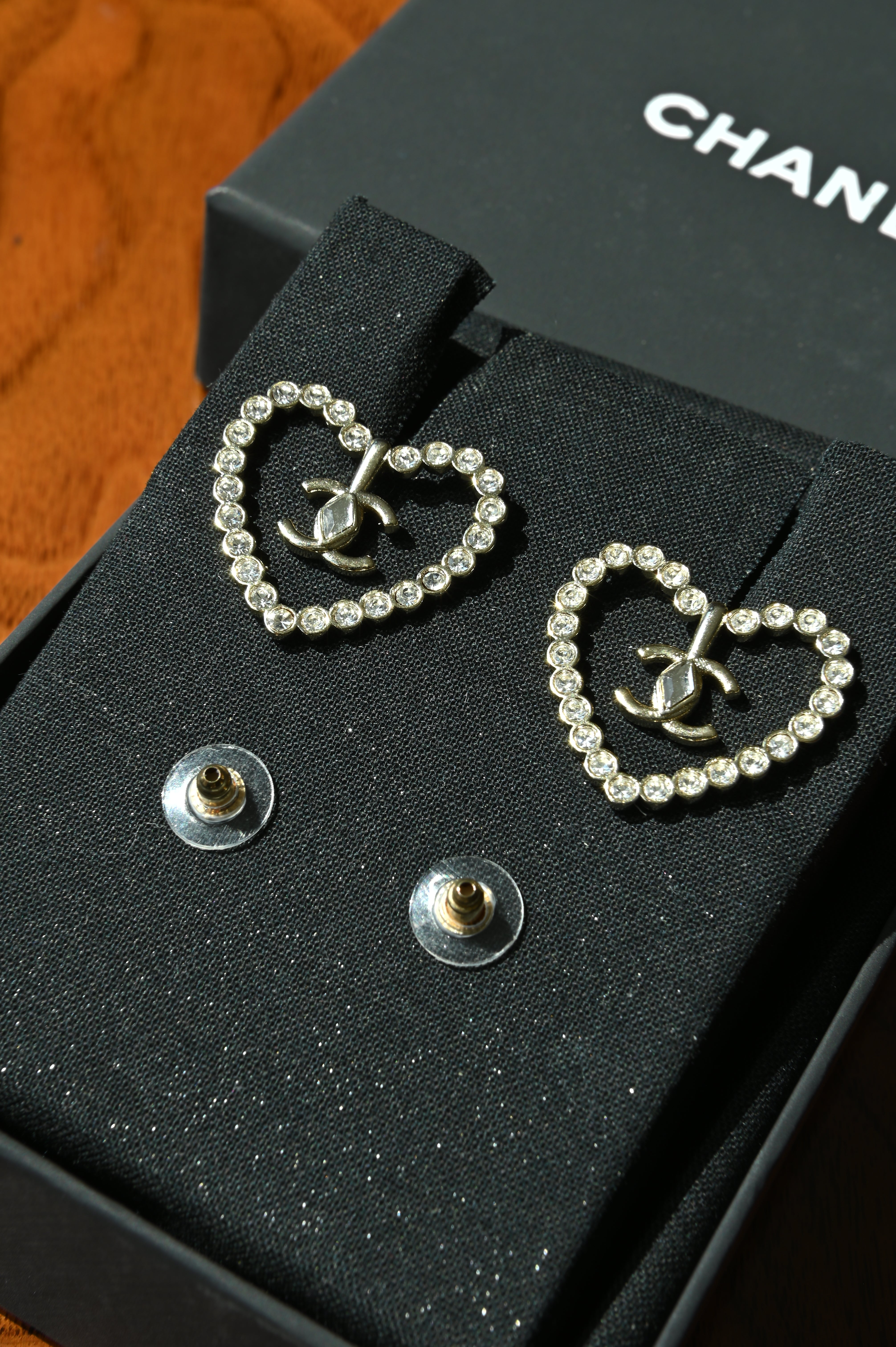 Chanel Gold Heart Logo Earrings