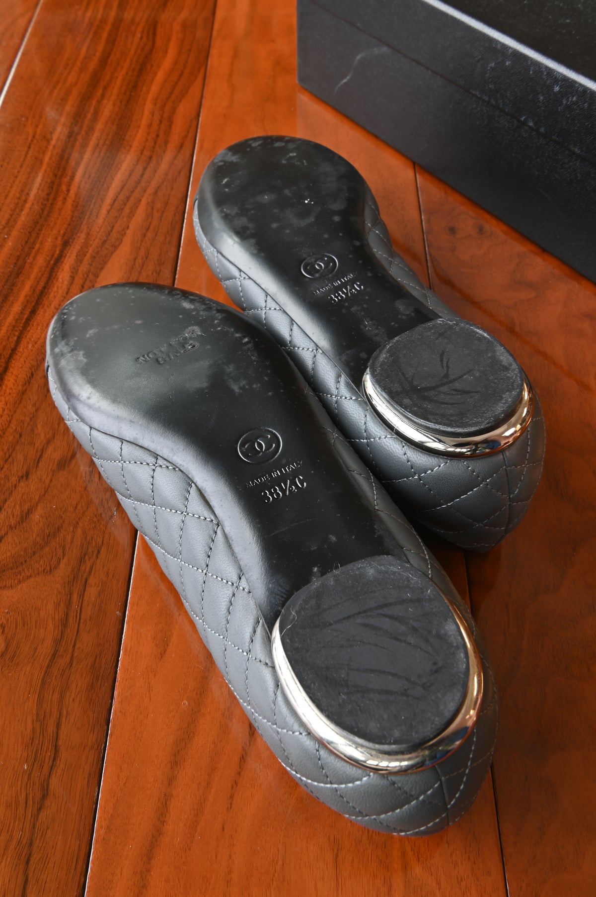 Chanel Grey Quilted Lamb Ballerina Flats bottom