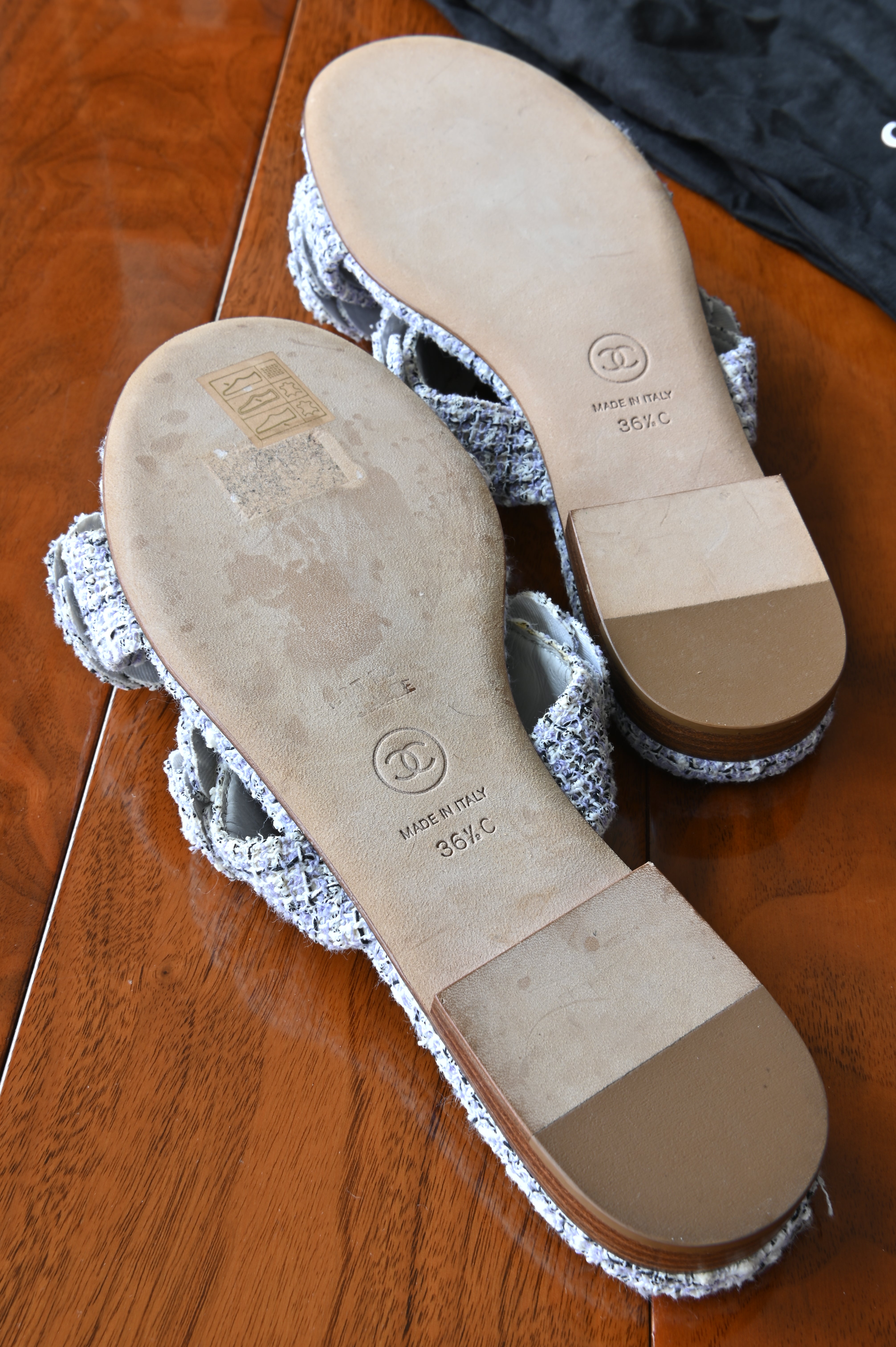 Chanel Grey Tweed Camellia Flats bottom