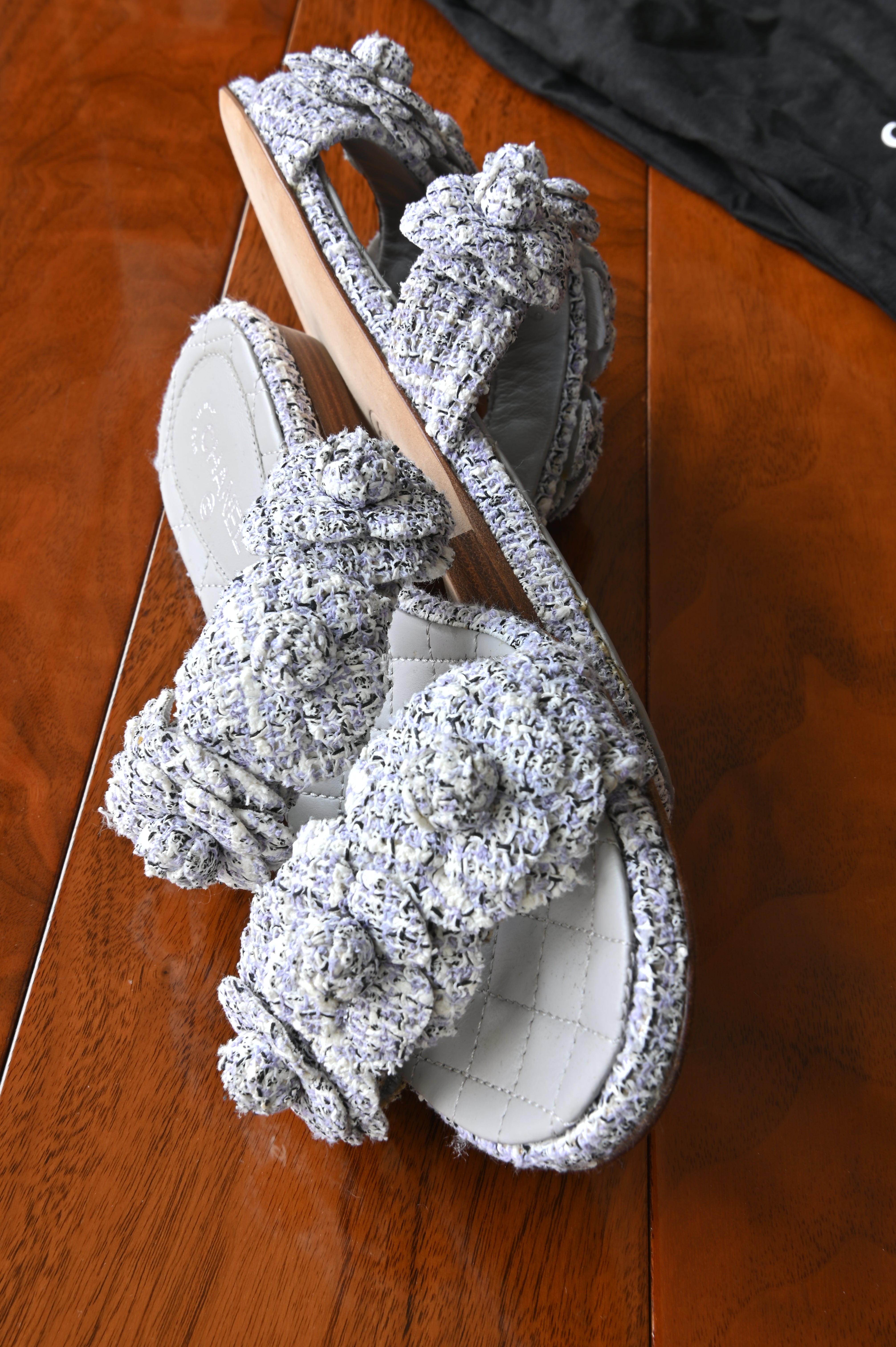 Chanel Grey Tweed Camellia Flats side