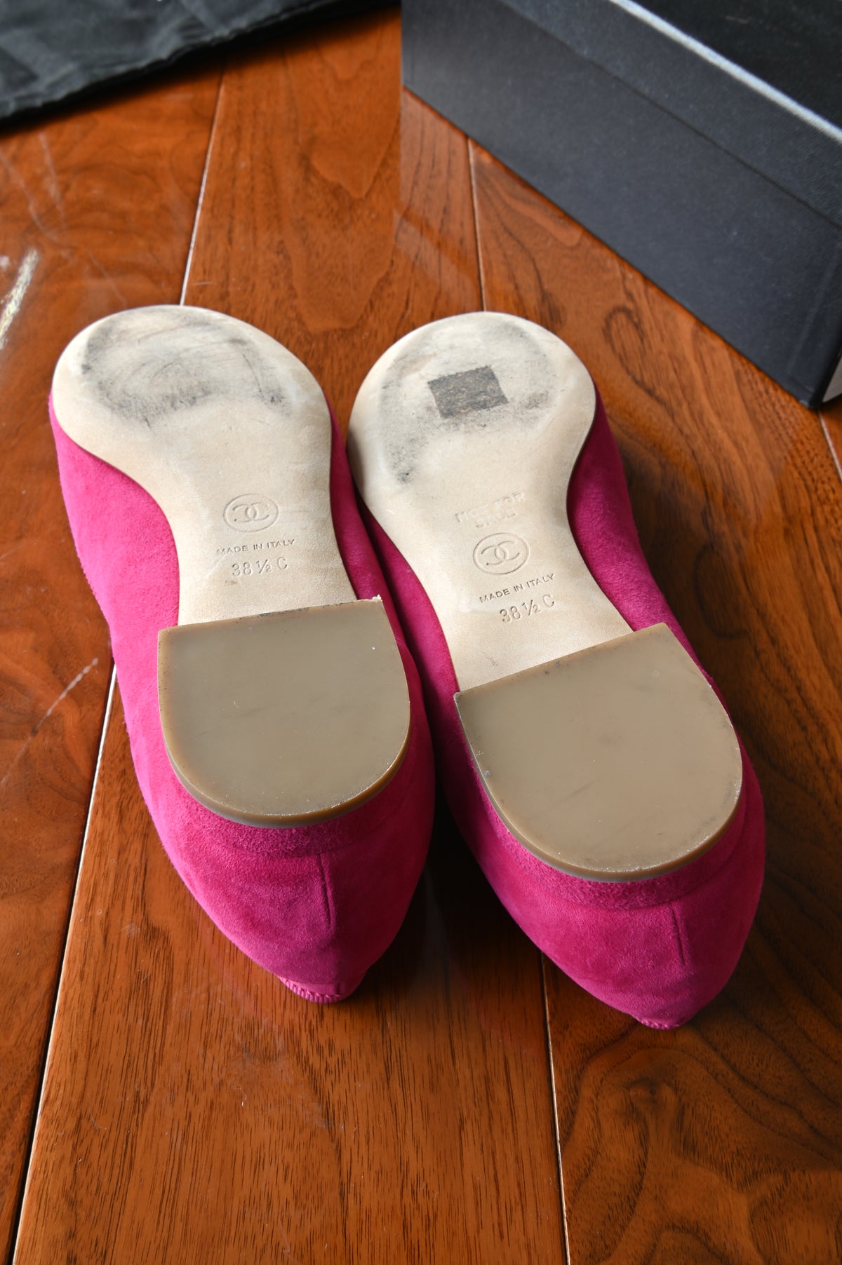 Chanel Hot Pink Suede Loafers bottom