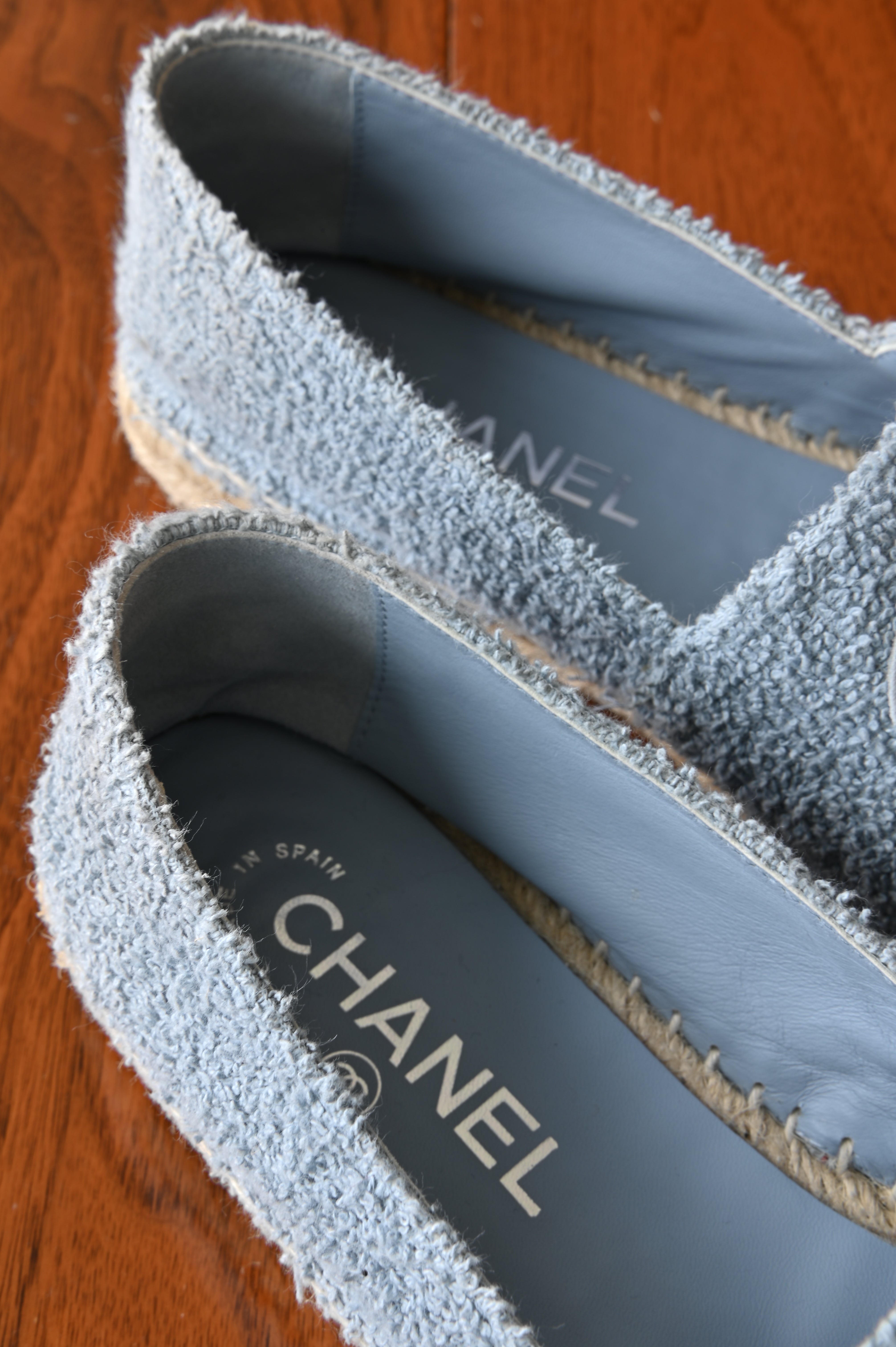 Chanel Light Blue Wool Tweed Espadrilles Loafers back