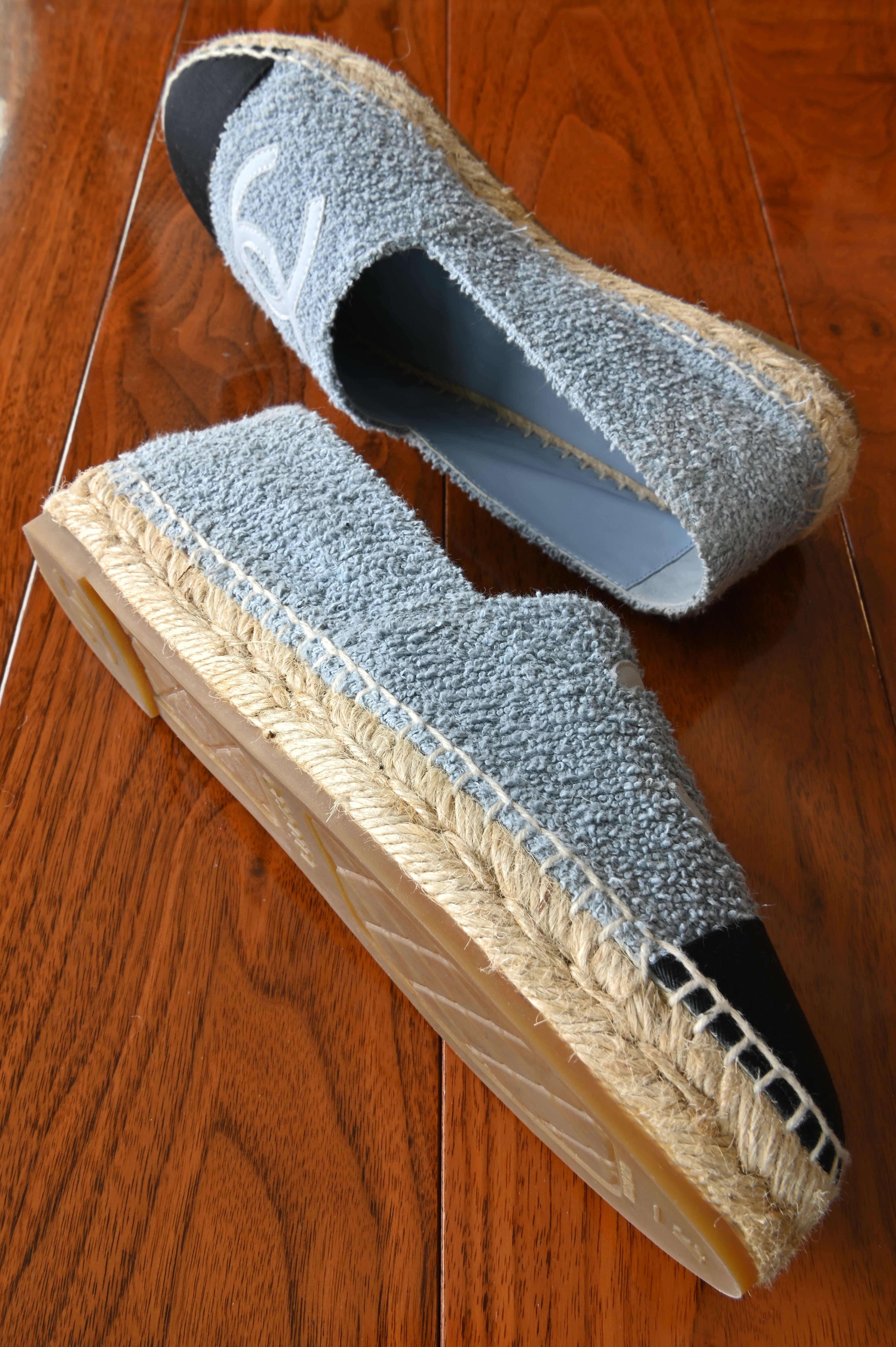 Chanel Light Blue Wool Tweed Espadrilles Loafers side