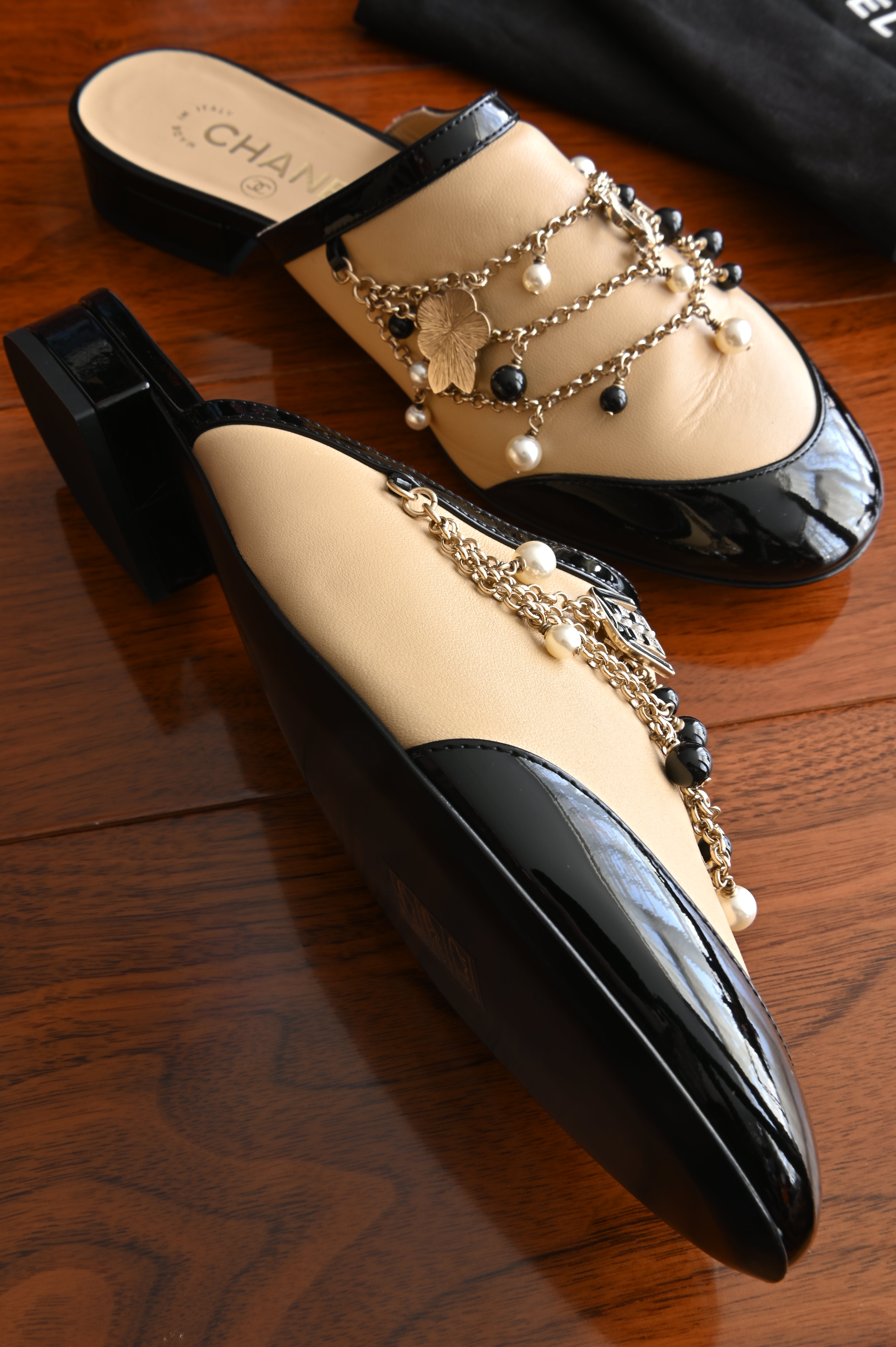 Chanel Pearl Charmed Chain Mules right side