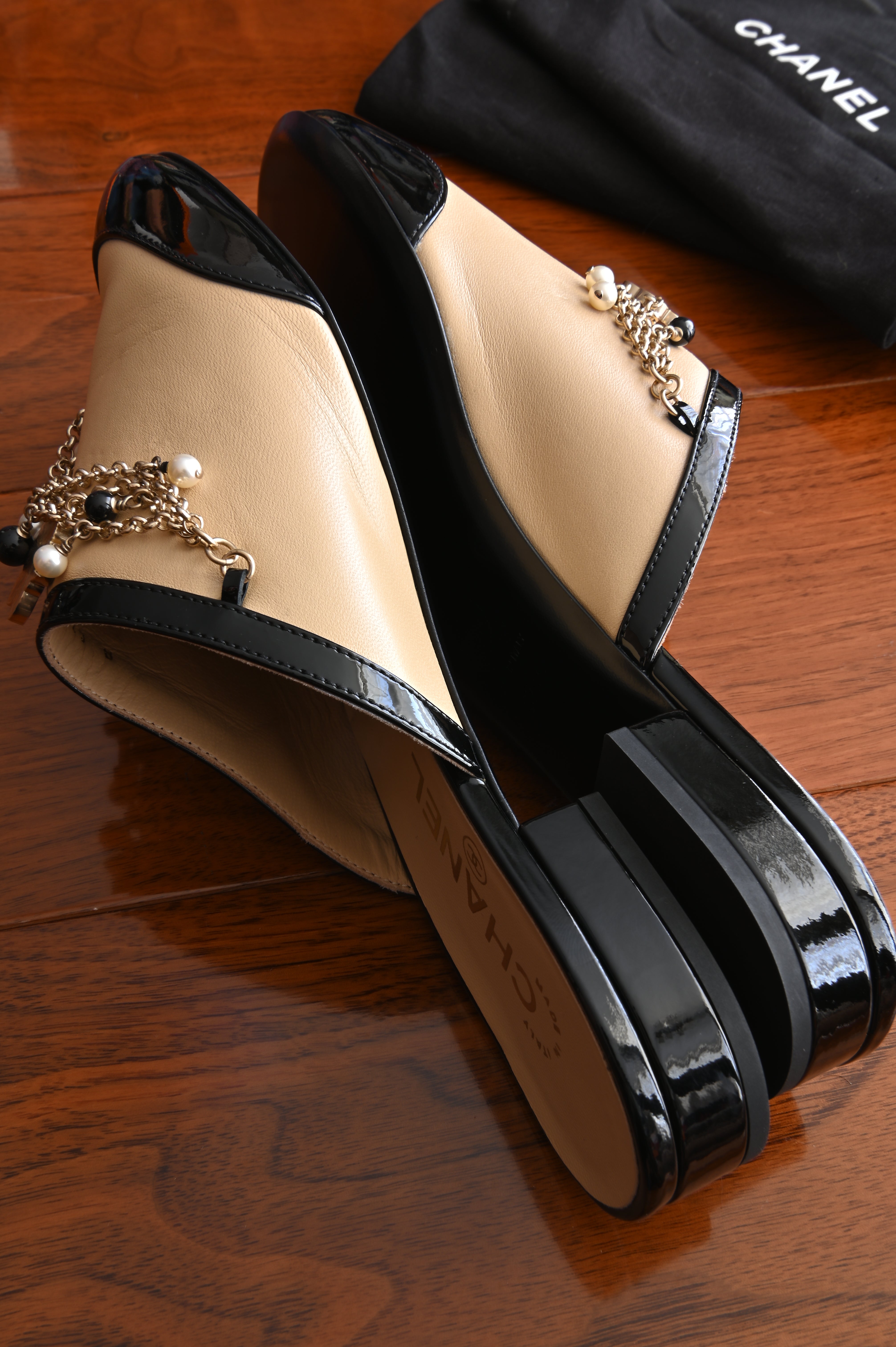 Chanel Pearl Charmed Chain Mules side