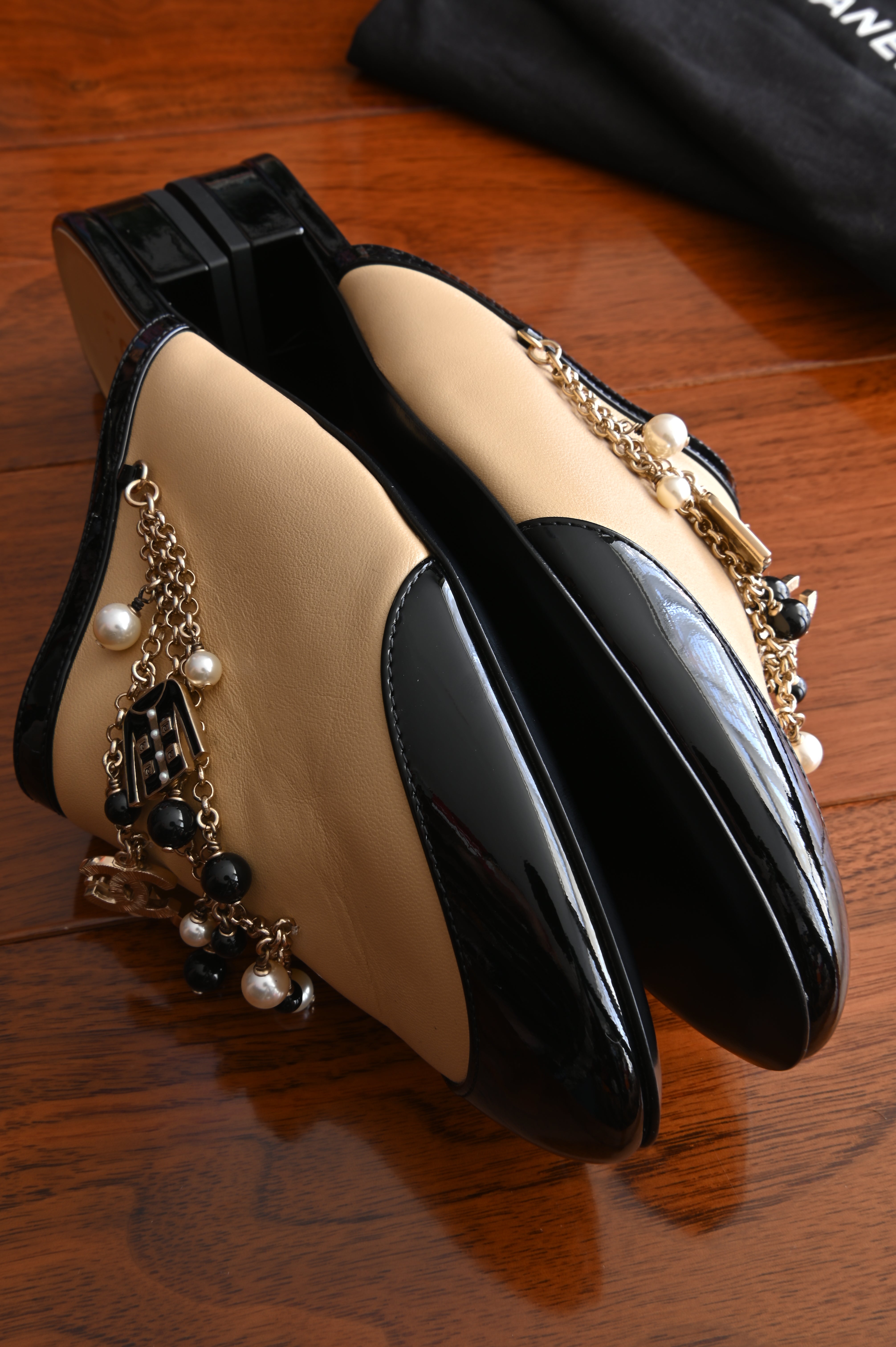 Chanel Pearl Charmed Chain Mules side two