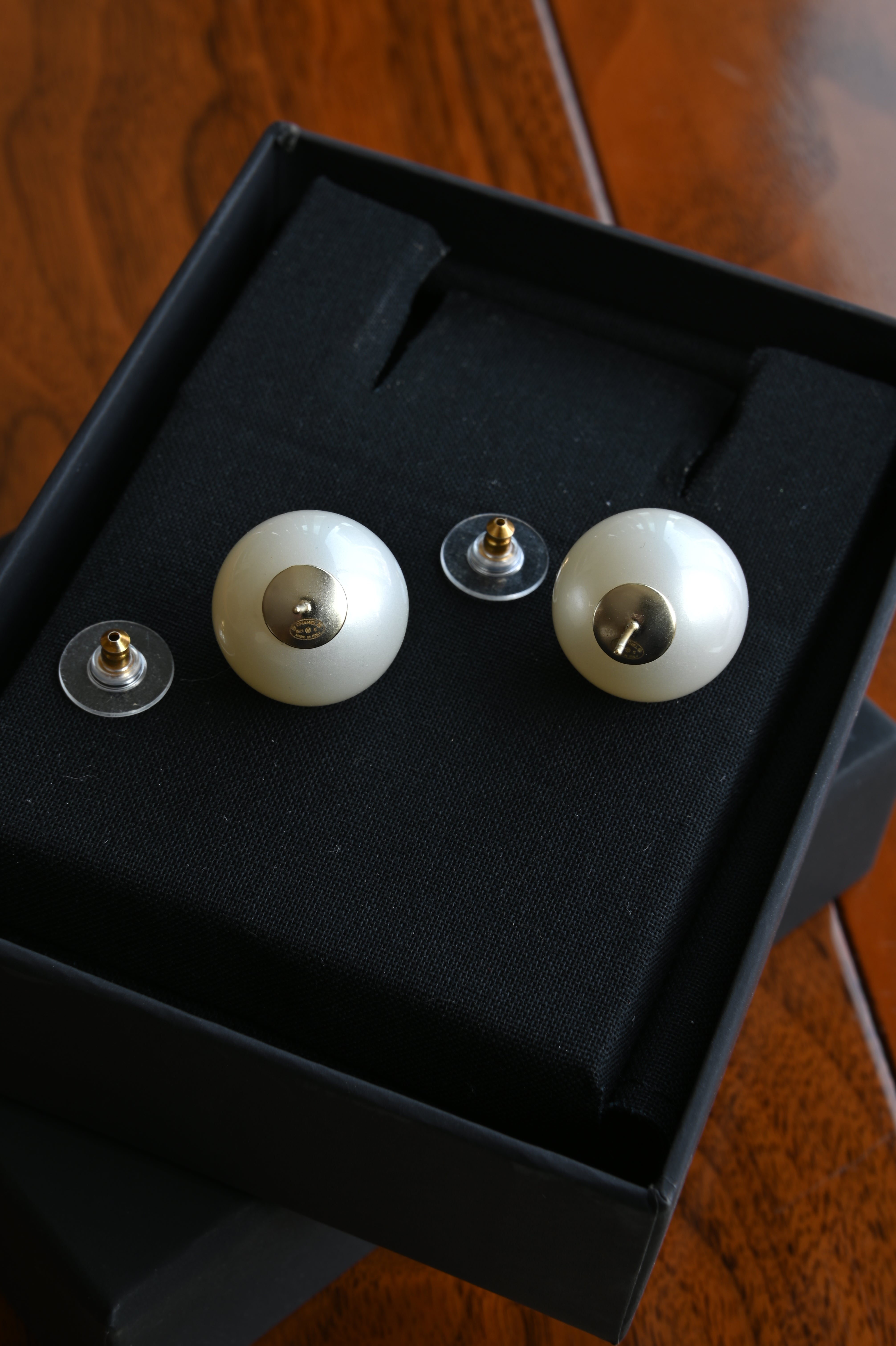 Chanel Pearl Gold Stud Earrings back