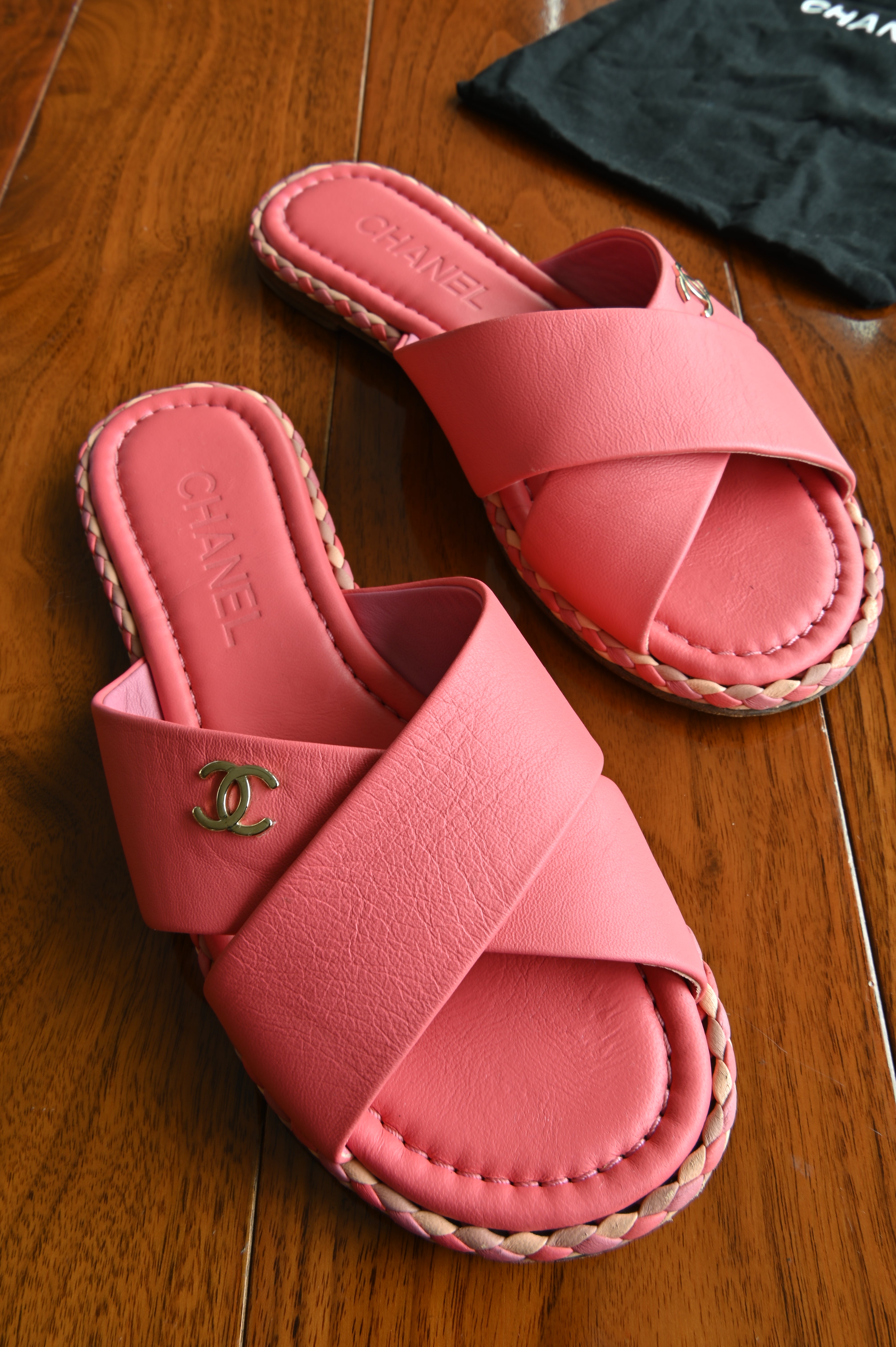 Chanel Pink Criss-Cross Sandal Flats