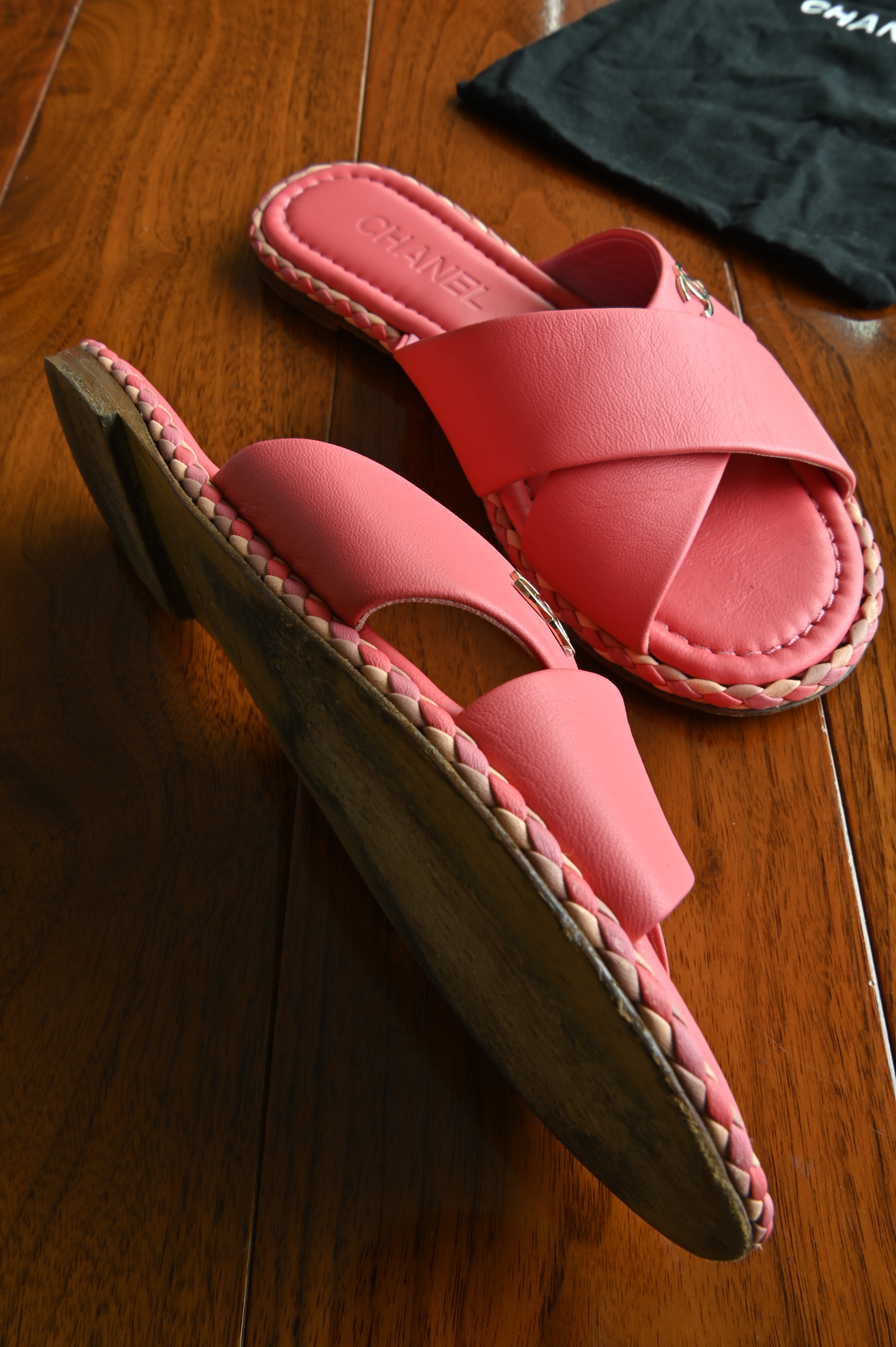 Chanel Pink Criss-Cross Sandal Flats left