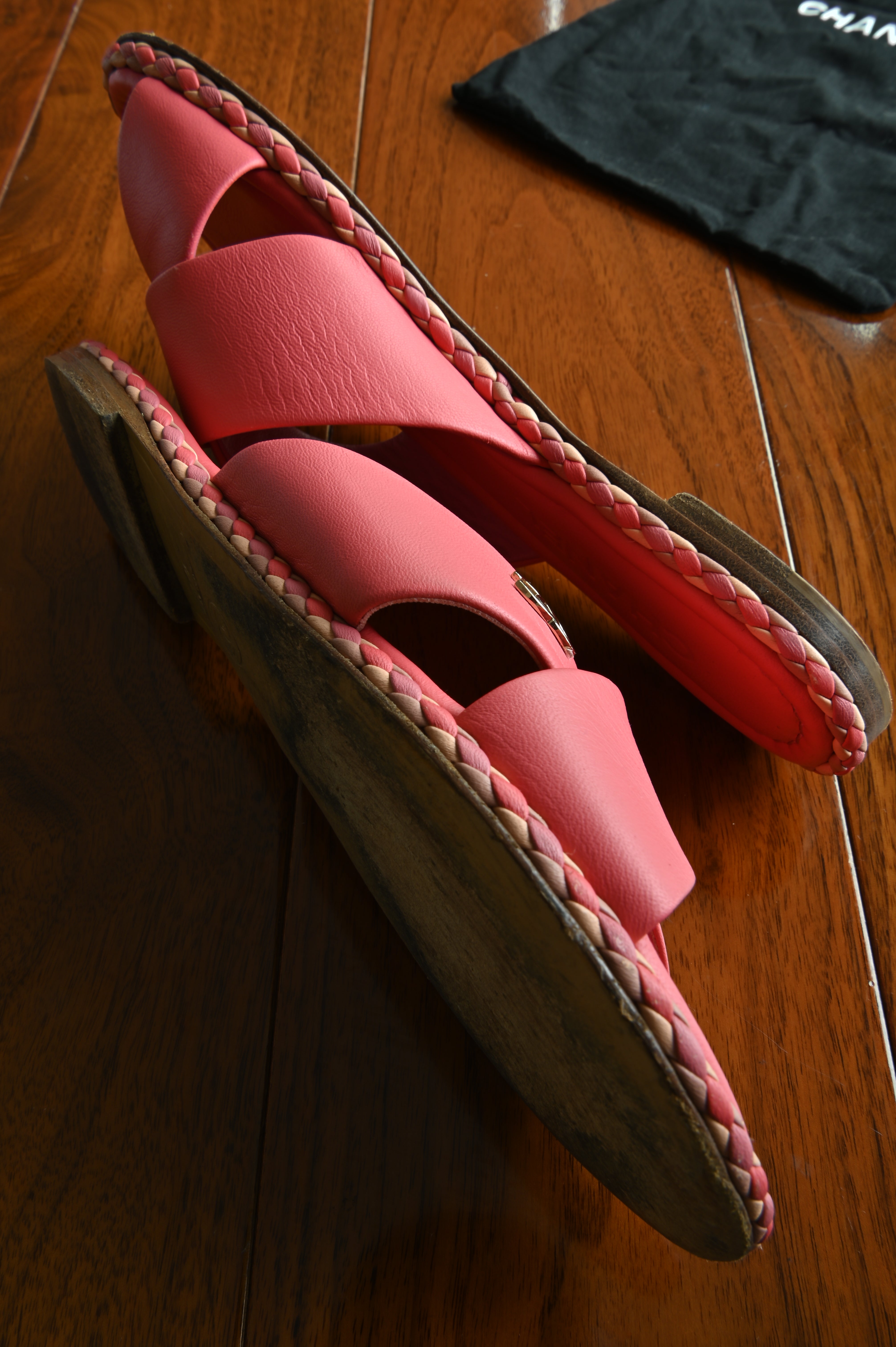 Chanel Pink Criss-Cross Sandal Flats side