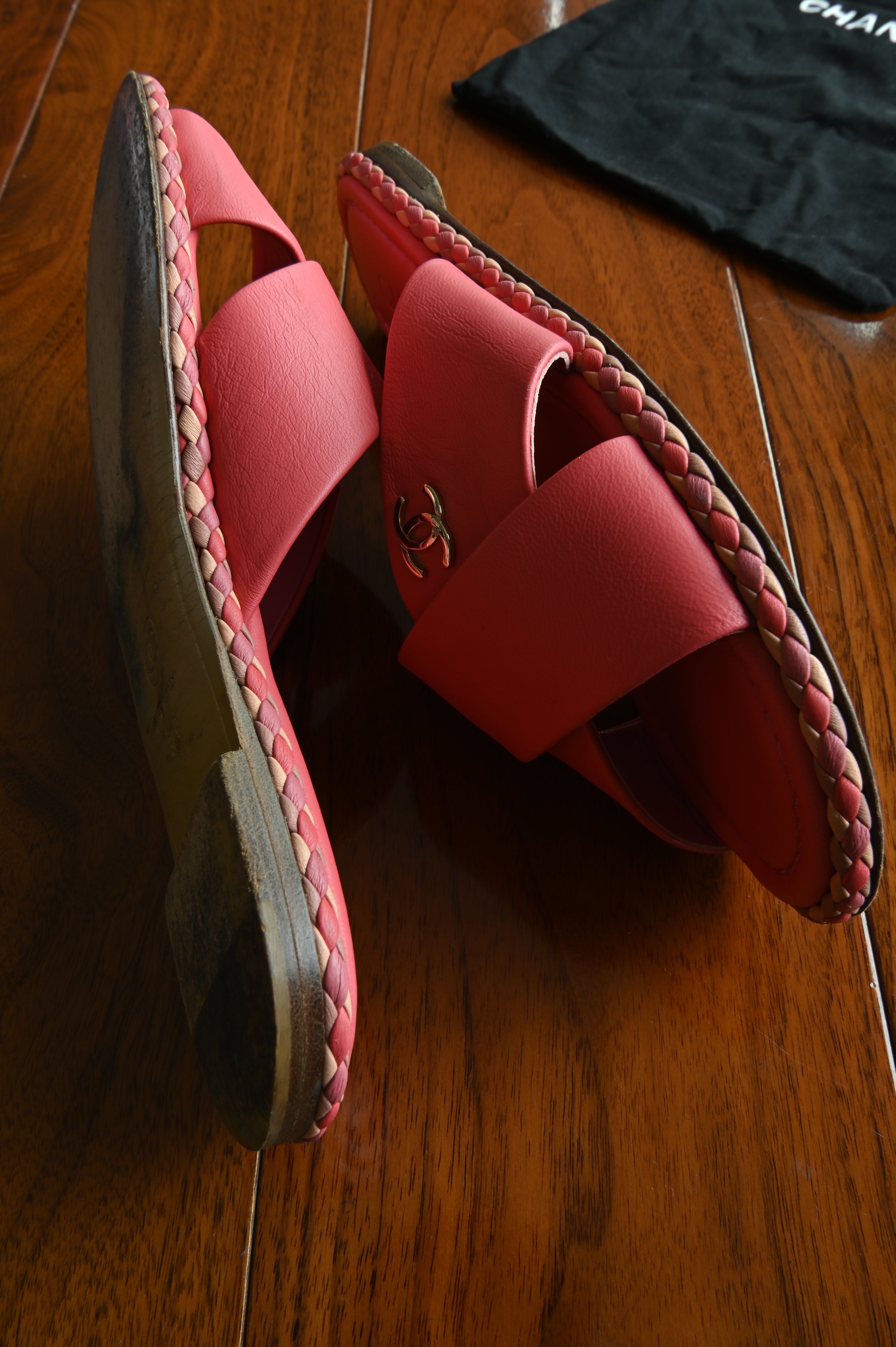 Chanel Pink Criss-Cross Sandal Flats side two
