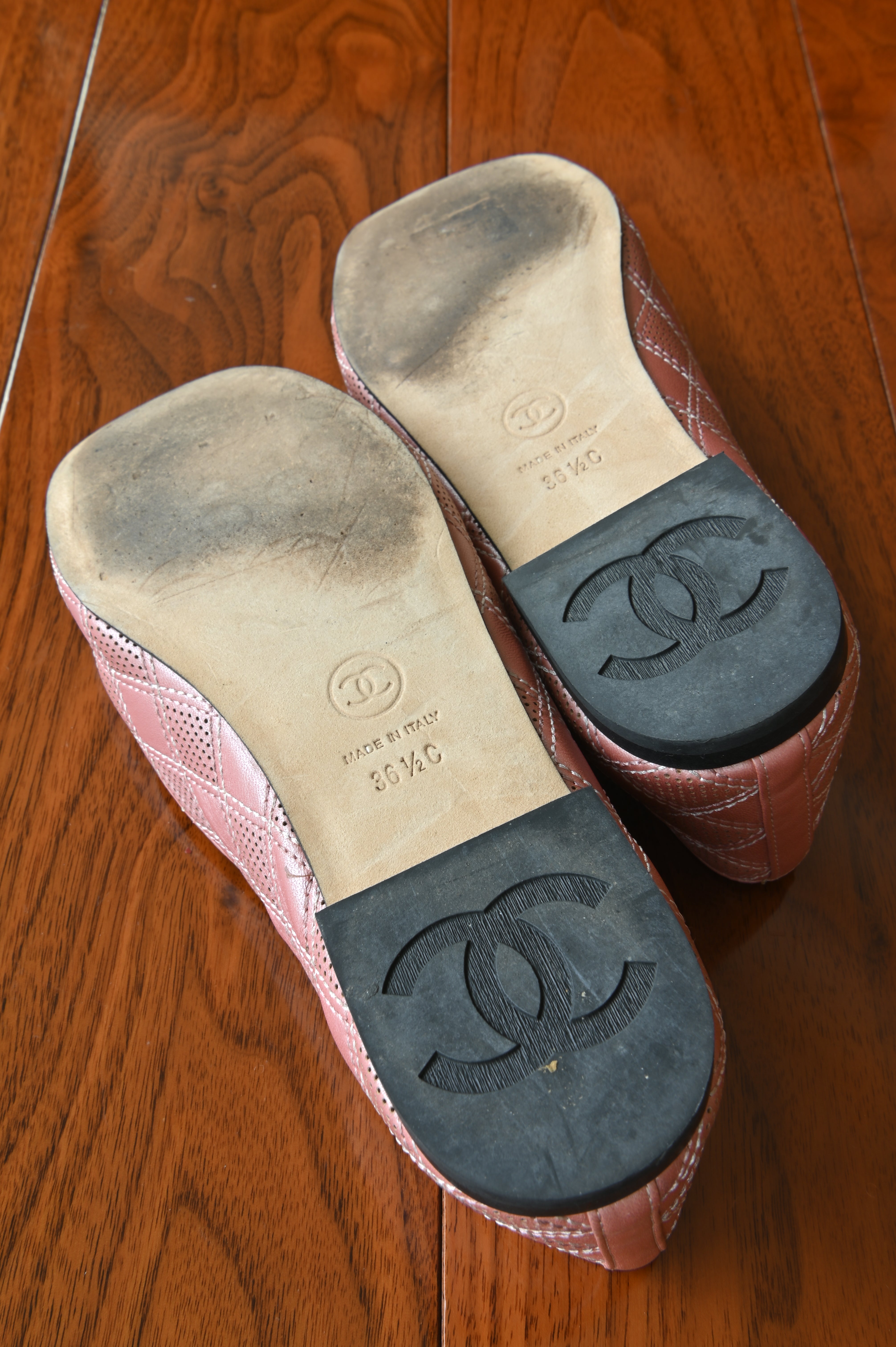 Chanel Pink Quilted Leather Loafers in Silver Hardware bottom